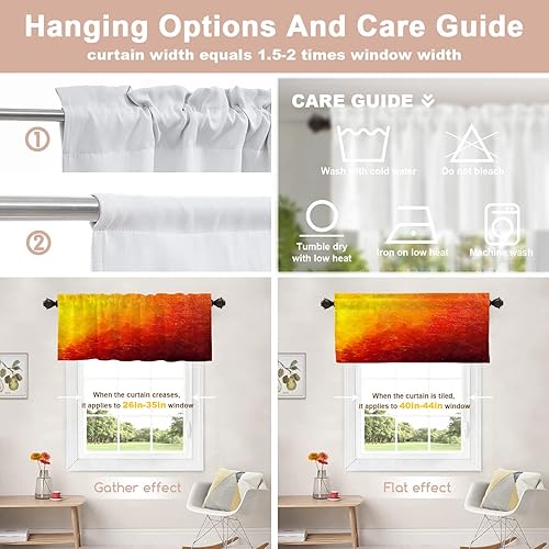 Miniatura 4 de Shrahala Cenefas de cocina estilo grunge rojo naranja, color naranja degradado, pintura al óleo retro grunge, cortina de media ventana, tratamiento