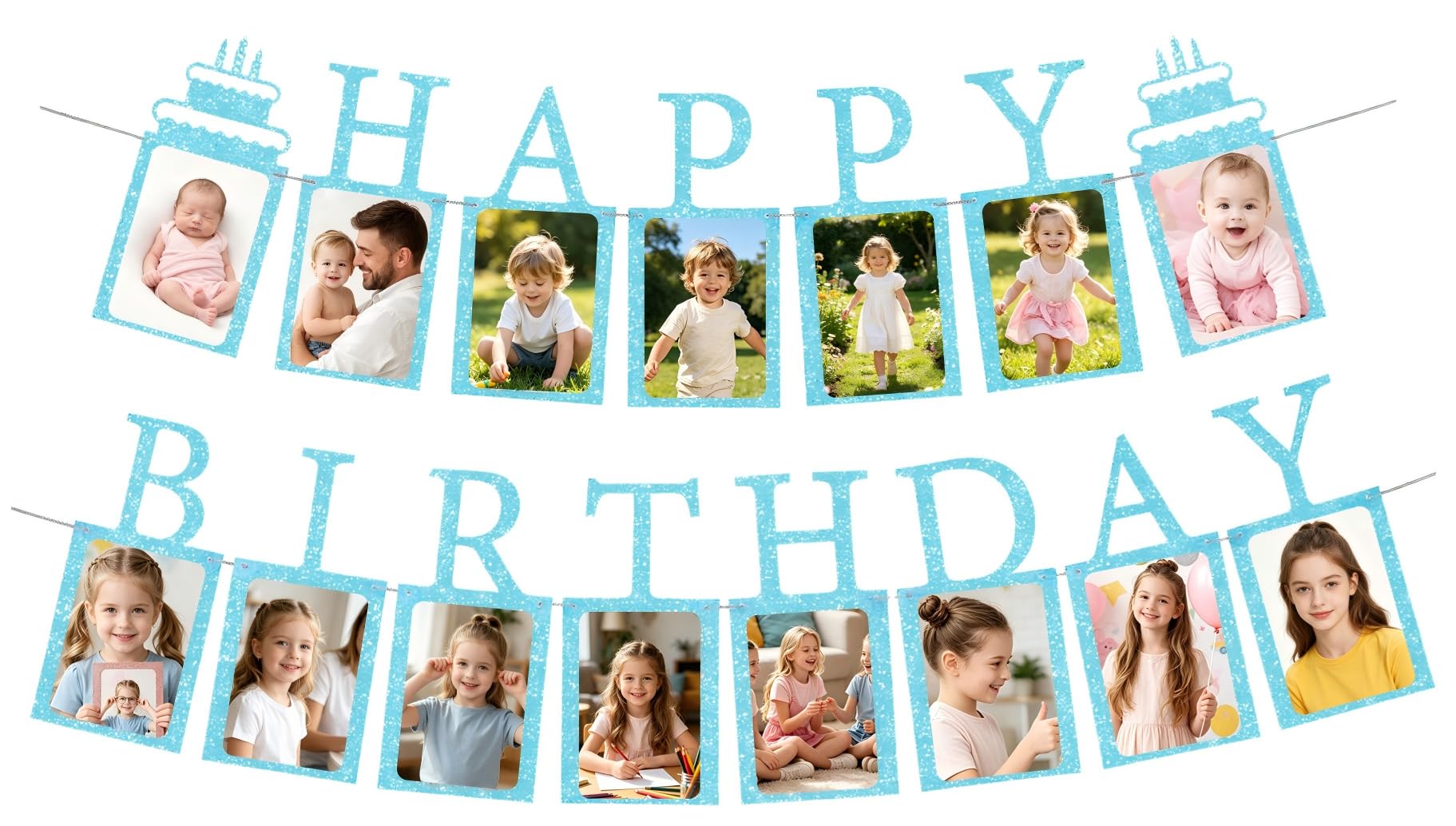 Blue Birthday Photo Banner Picture Milestone Bunting Props for Boys Girls Women Men