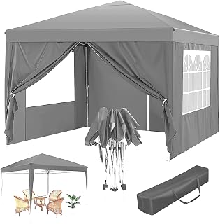 Gr8 Garden Premium Grey Pop Up Gazebo With Side Wall Panels Outdoor Waterproof Beach Party Festival Camping Tent Canopy Wedding Marquee Awning Shade 3m x 3m x 2.5m