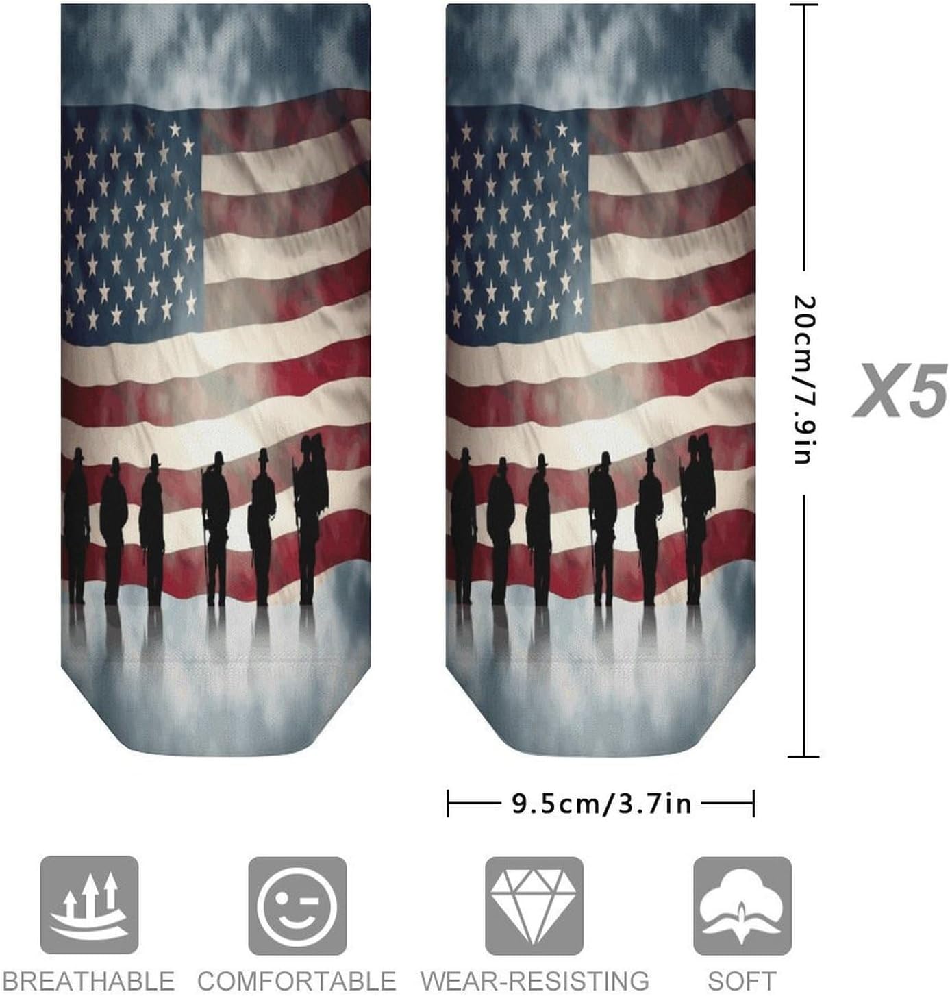 Socks for Men Women 5 Pairs Short Ankle Socks | American Flag Veterans Day Low Cut Casual Crew Sock Cute Breathable Athletic Socks Non Slip No Show Sock