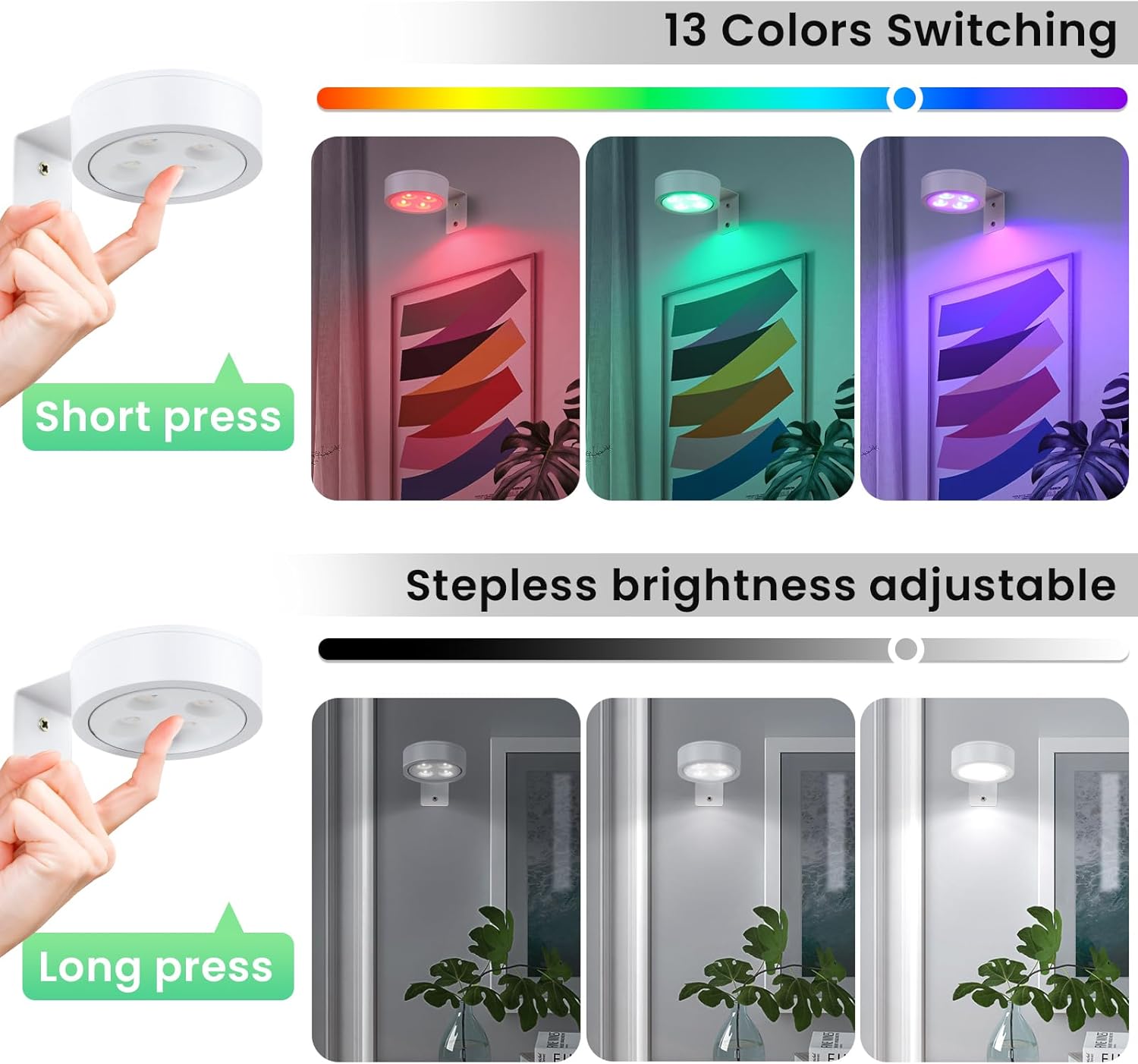 4-Pack Picture Light Battery Operated with Remote,13 Color Dimmable and Timer Painting Light, Art Display Light for Picture Frame Artworking Portrait, Home Wall Decor White Magnetic wall lights