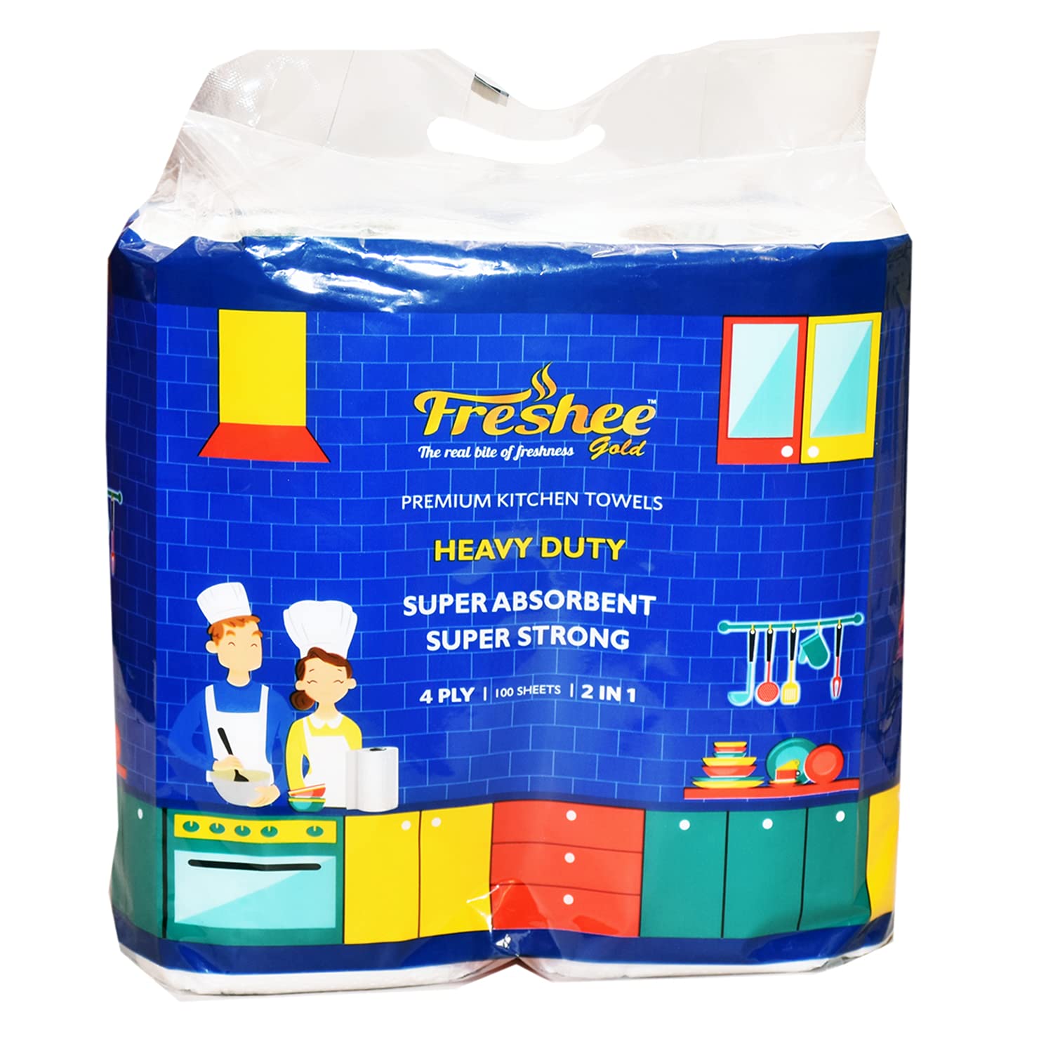 Freshee 4 Ply Kitchen Towels, Kitchen Tissue Paper Rolls Super Absorbent Heavy Duty Tissues, 2 Rolls (100 Pulls per Roll)-image-19