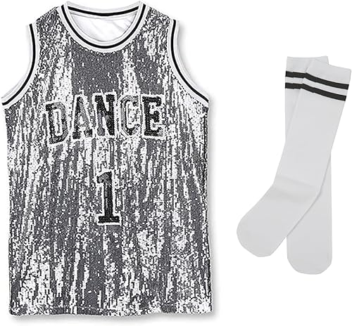 Miniatura 4 de LOLANTA Ropa de baile Hip Hop para niñas, vestido de lentejuelas para niños, camiseta larga sin mangas, disfraz de jazz, camiseta de animadora