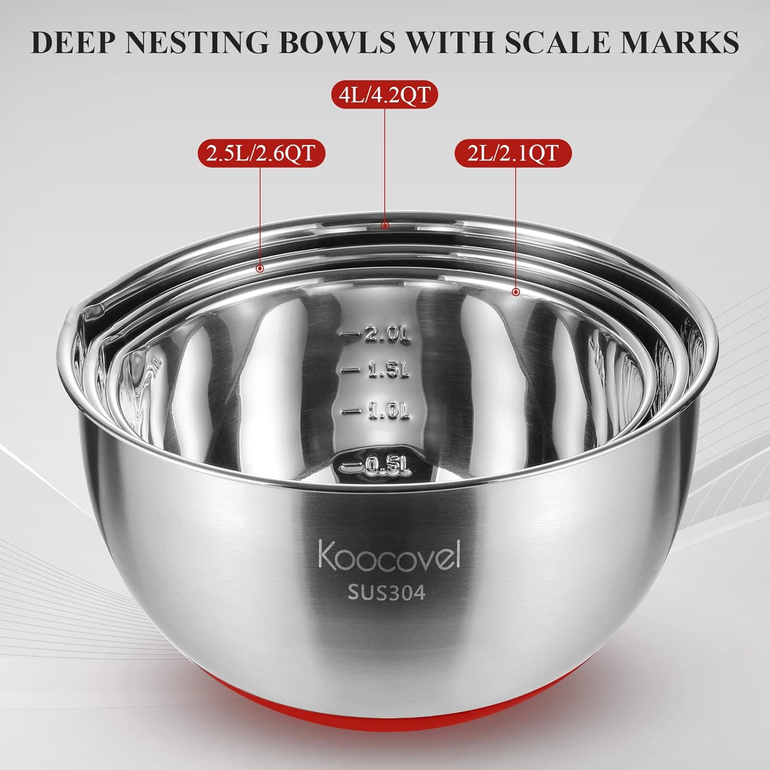 Metal Mixing Bowls Set Stainless Steel, Metal Bowl for Baking, Non Slip Mixing Bowl Set, Salad Bowl with Pour Spout, Nesting Design& Dishwasher-Safe(Set of 3)