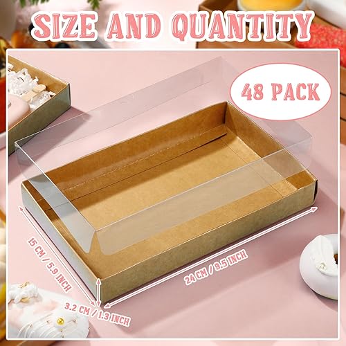 Miniatura 2 de Karenhi 48 cajas transparentes para galletas con ventana completa de 9.5 x 5.9 x 1.3 pulgadas, cajas de golosinas de panadería, macarrones,