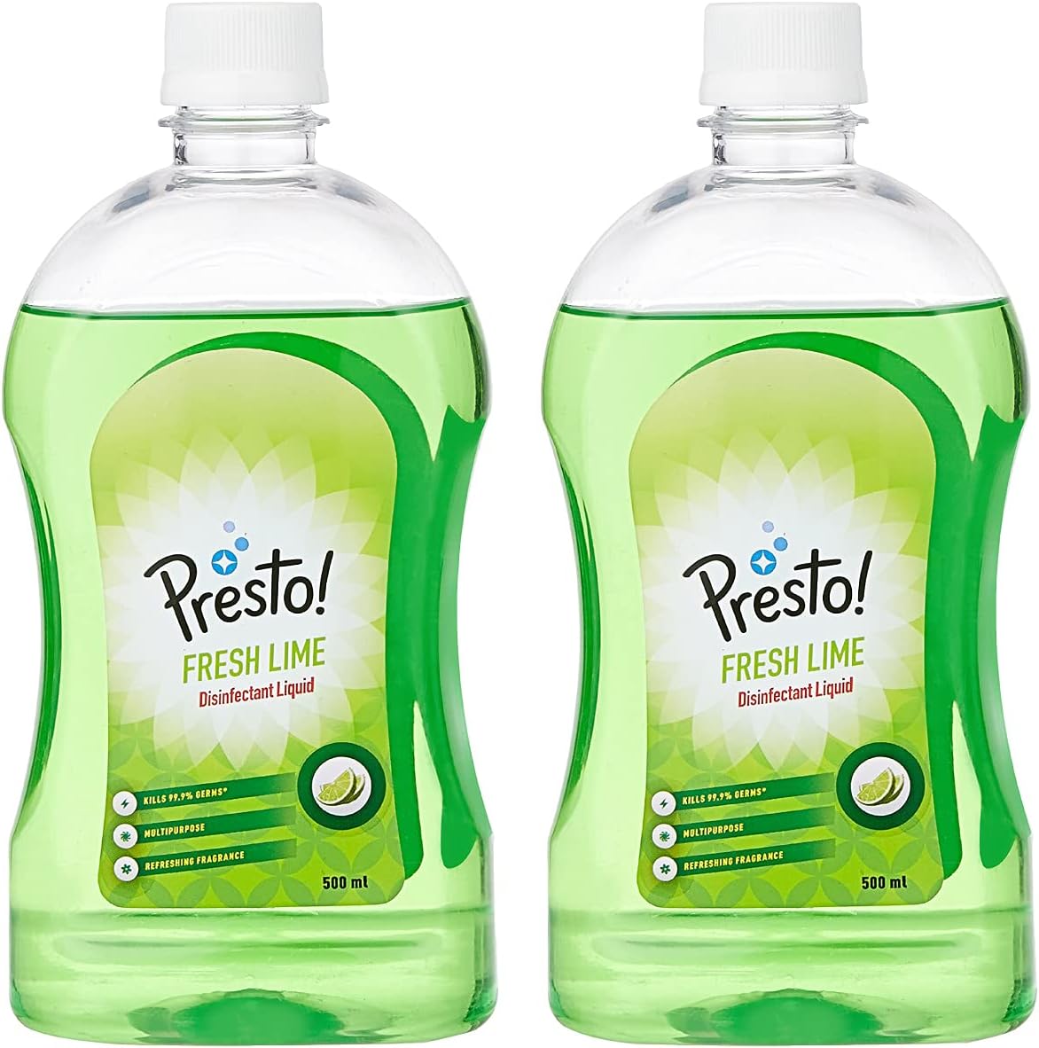 Amazon Brand - Presto! Multipurpose Disinfectant Liquid, 500 Ml, Fresh Lime (Pack Of 2)