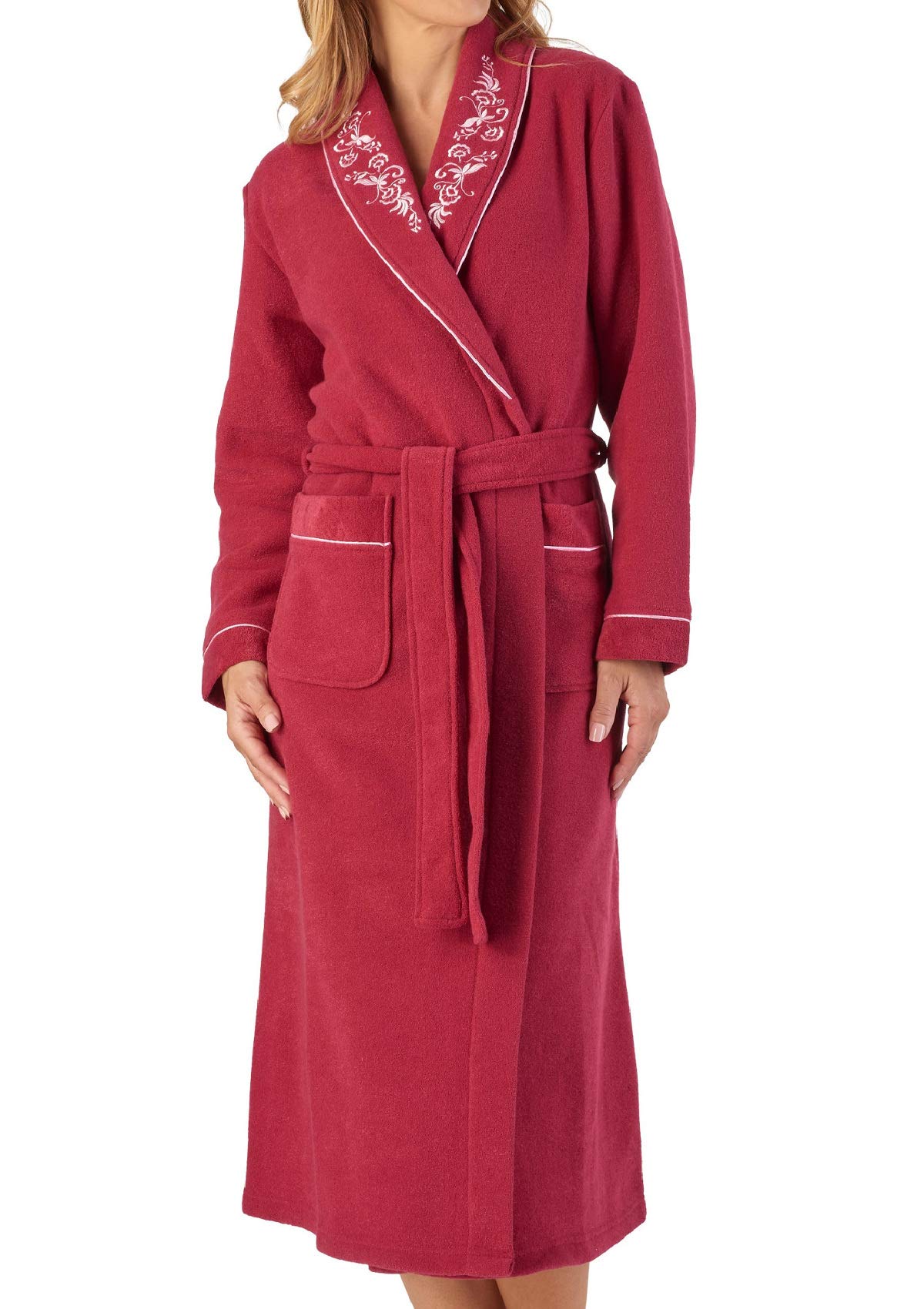 Slenderella Womens Shawl Collar Dressing Gown Boucle Fleece Embroidered Housecoat XXXL (Raspberry)