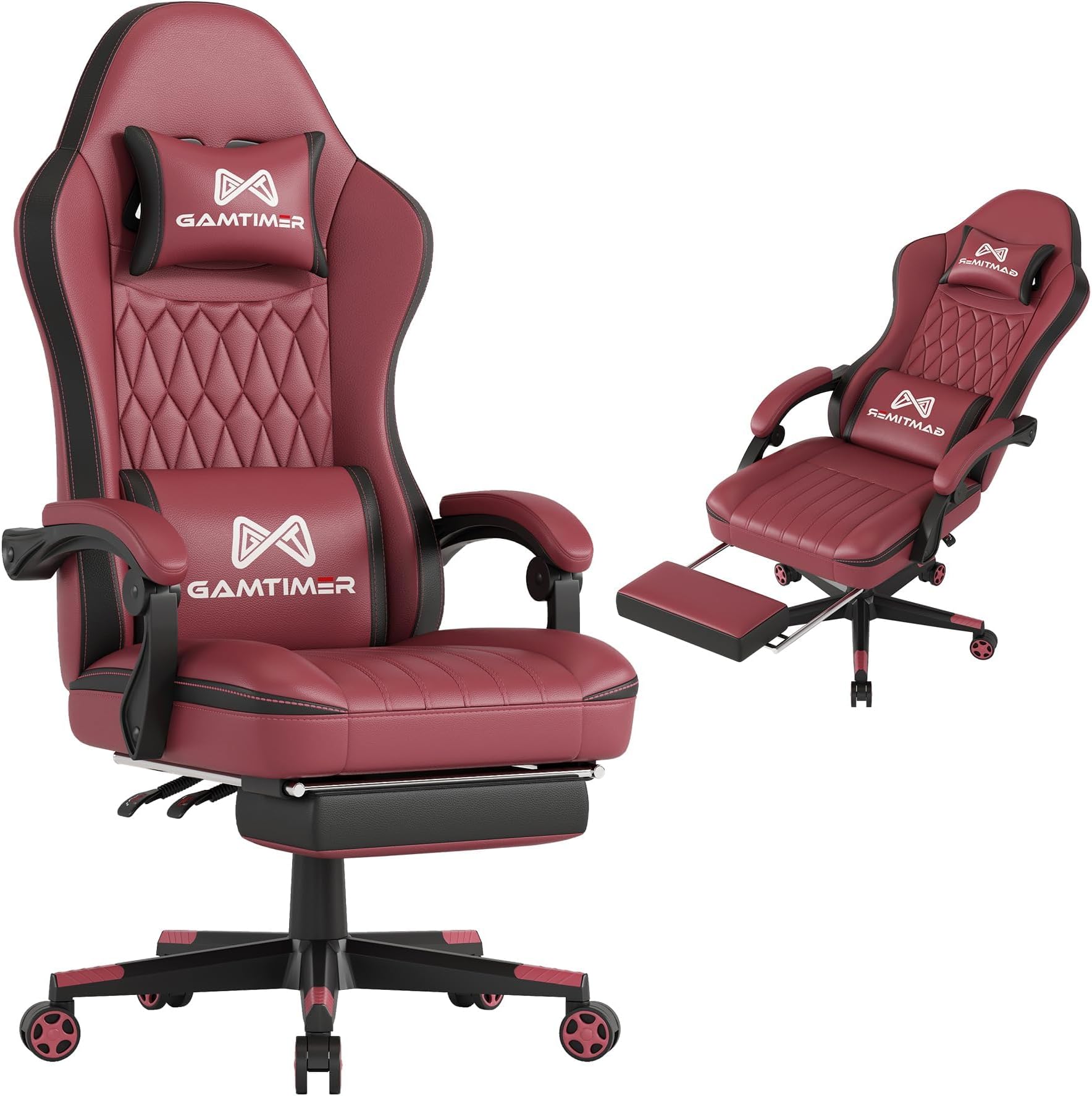 Gaming Chair with Footrest, Ergonomic Computer Chair, PU Breathable Material with Headrest and Lumbar Support, Suitable for Silla Gamer and Adults (RED)