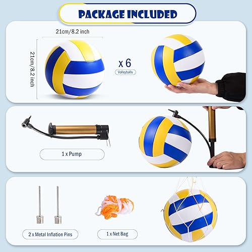 Miniatura 2 de AWIZOM Paquete de 6 pelotas de voleibol de tamaño oficial 5 de piel sintética, suave, recreativas, para interiores y exteriores, con bomba, bolsa de
