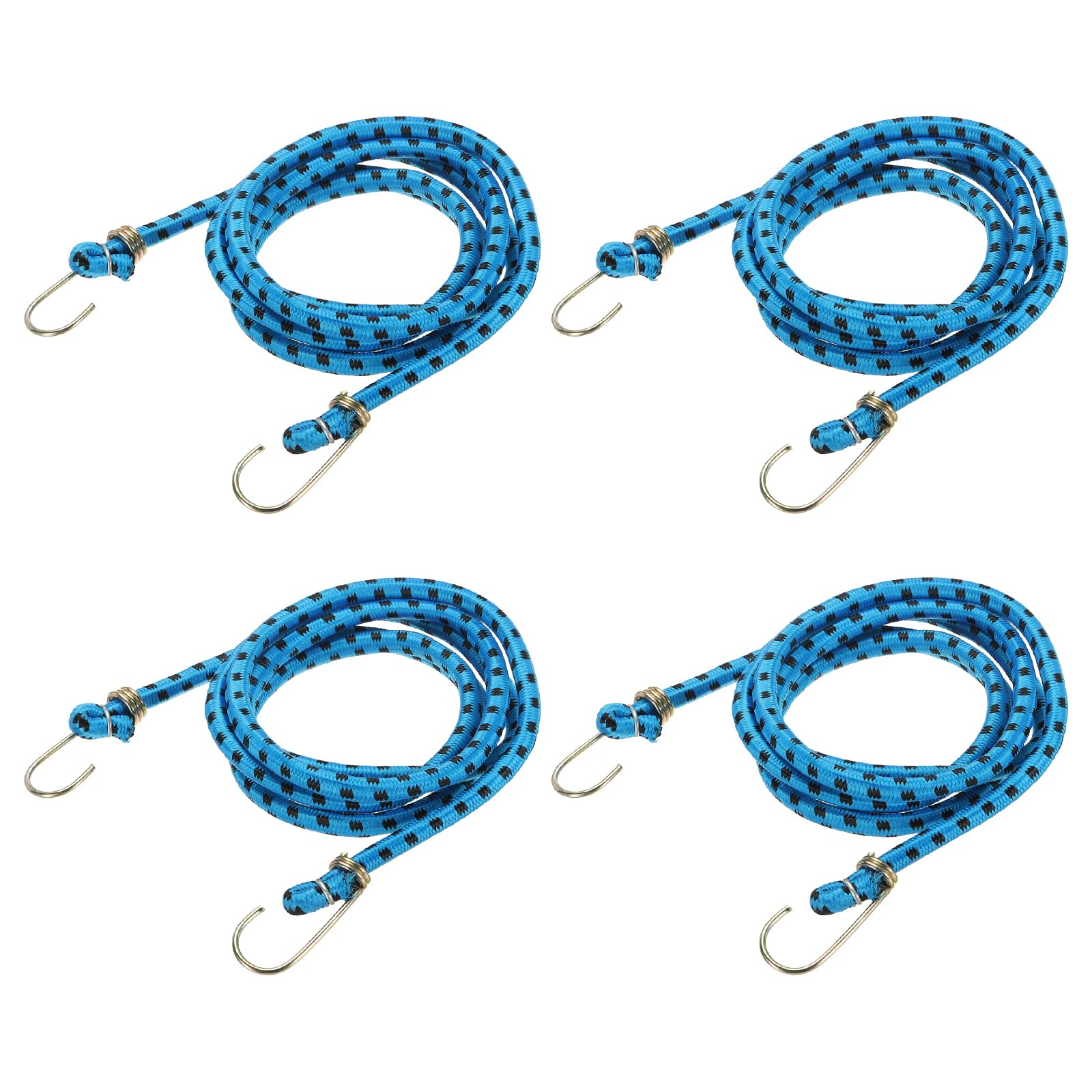 PATIKIL 1 m x 10 mm Marine Grade Bungee Cord with Hooks, 4Pcs Rubber Heavy Duty Outdoor Elastic Straps Kayak Stretch String Rope for Securing Luggage Moving Cargo, Blue