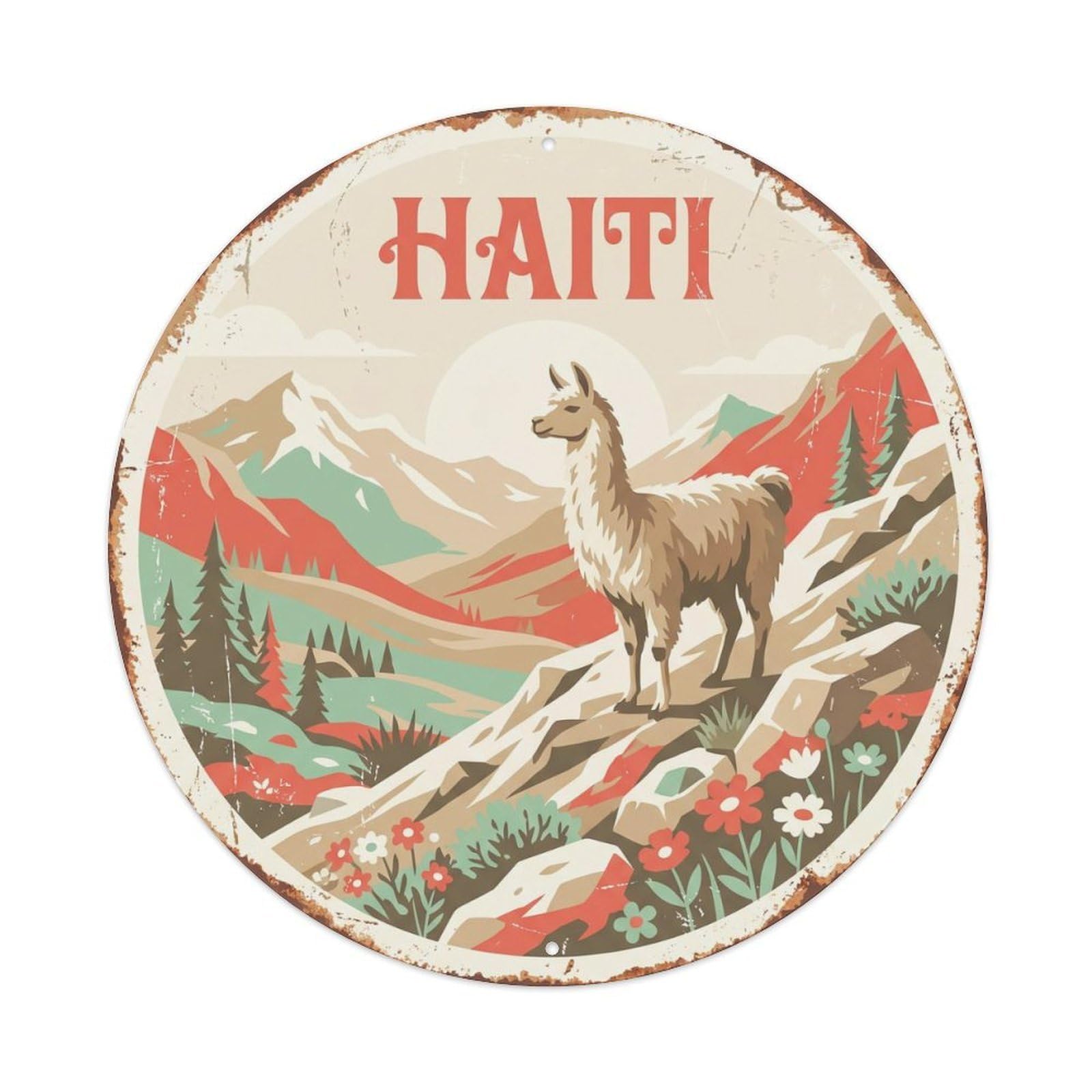 Haiti Llama Mountain Slope Metal Tin Sign