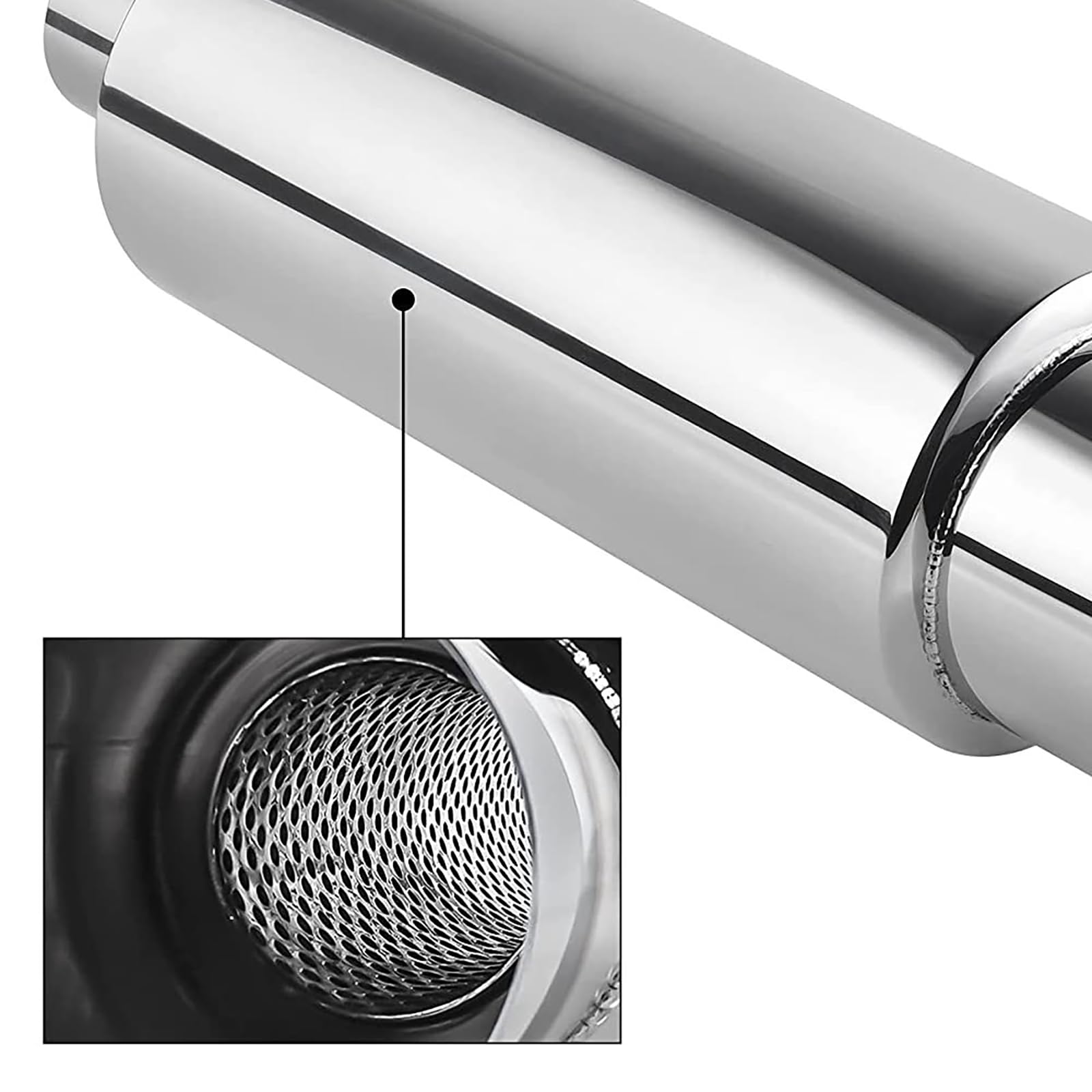 2,5"(63MM) Silenciador de Admisión y Escape Tubo de Silenciador | de la Caja Trasera de Escape de la Turbina del Automóvil Acero Inoxidable (Punta Plateada Recta Redonda)