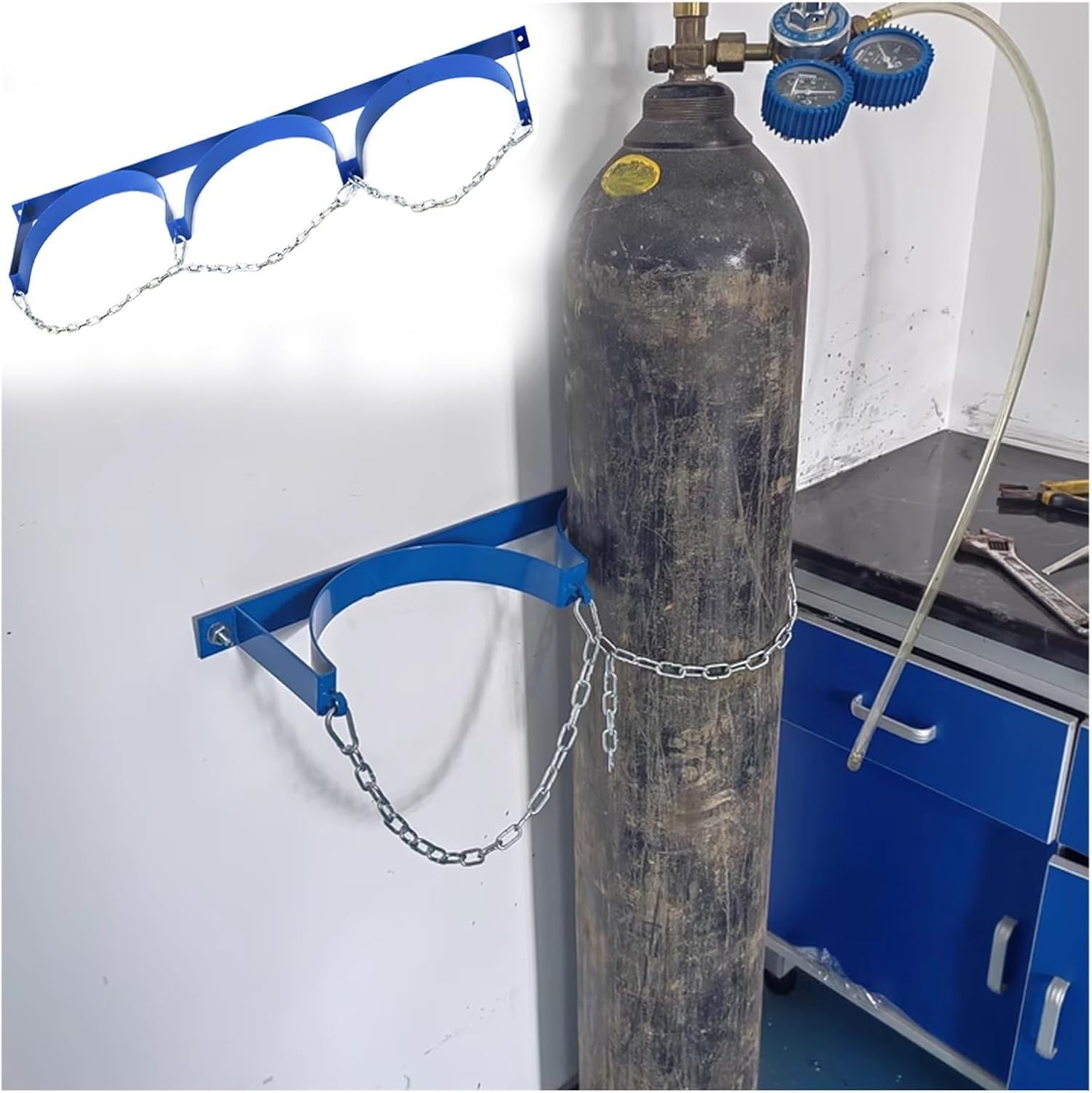 Fijo común Soporte de Pared for bombonas de Gas con Cadena Protectora y Soporte de fijación de Acero for bombonas de Gas. Portátil(37.4x7.9 in)