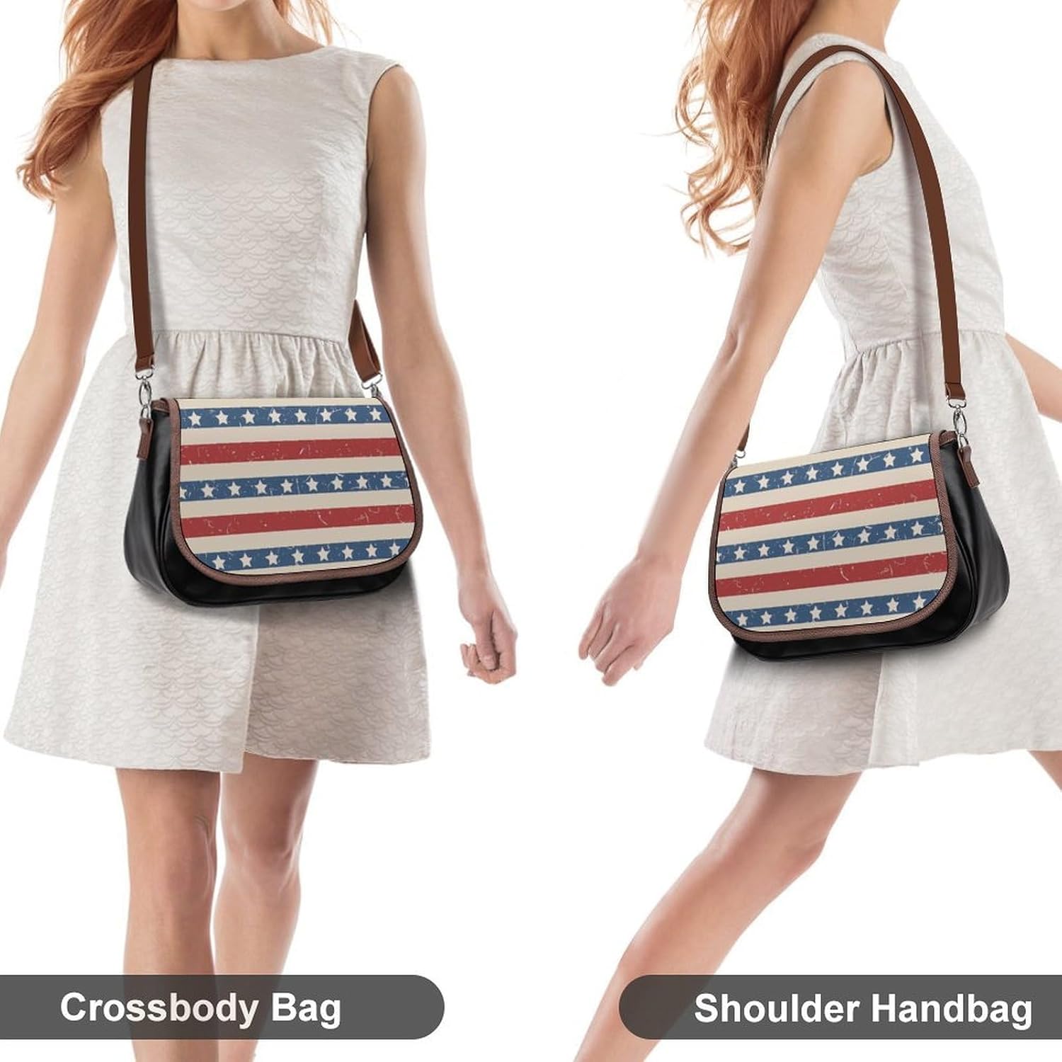 American Patriotic Stars And Stripes -1Women's Faux Leather Crossbody Bag, Waterproof Wrinkle-Resistant Shoulder Bag with Detachable Strap, Large Capacity Casual Handbag, Fashion Daily Purse for Shopp