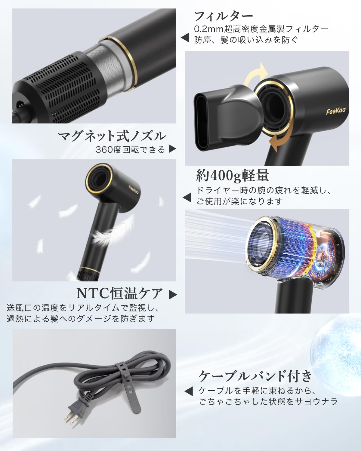 Amazon | Feekaa ドライヤー 大風量 速乾 静音 軽量 ヘアドライヤー 2