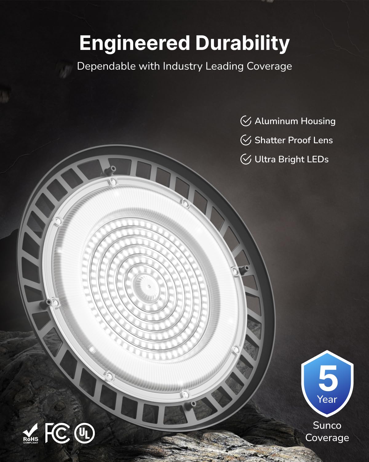 Sunco UFO LED High Bay Light 150W 19500 Lumens 5000k Ultra Bright Commercial Shop Lights for Warehouse Factory — view 4