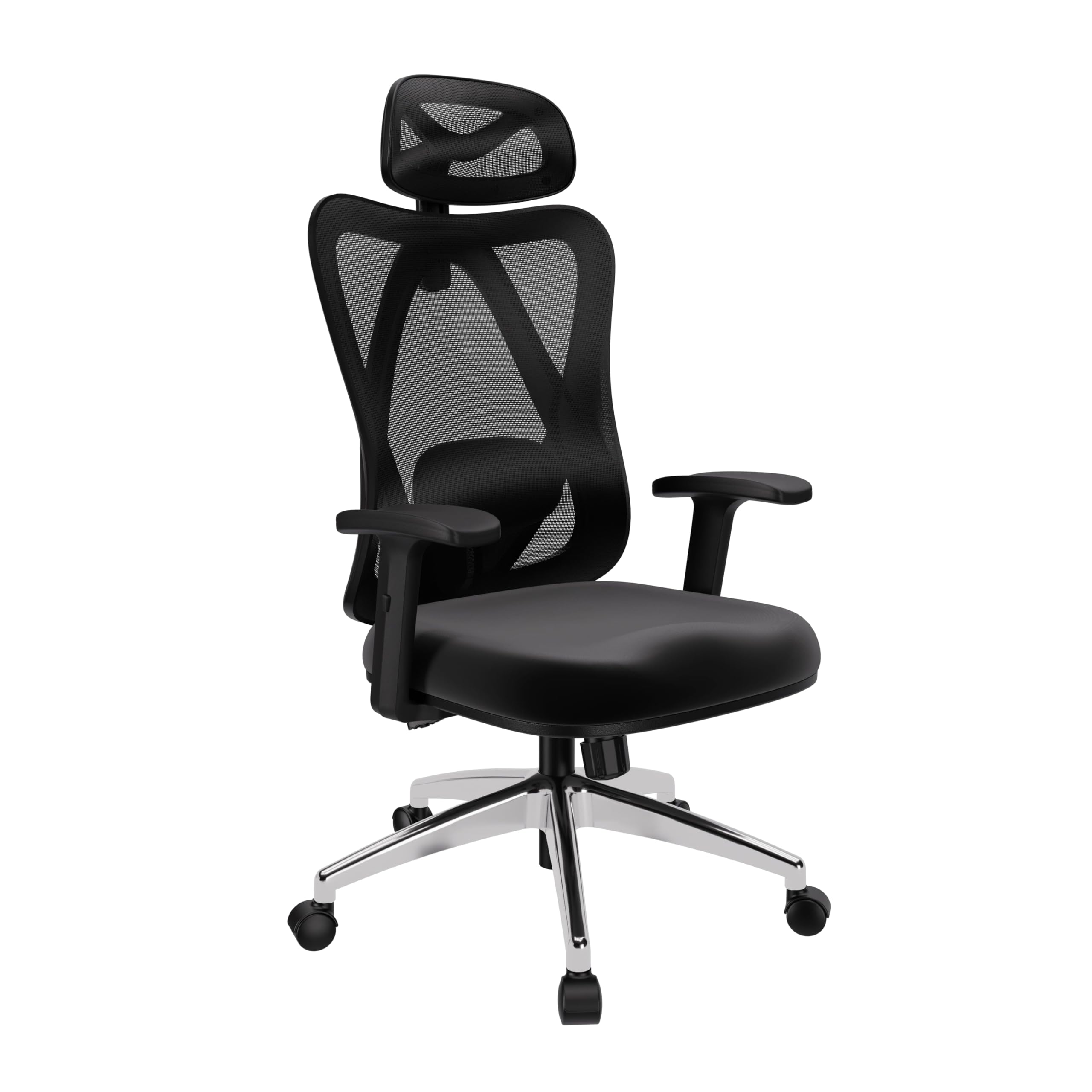 POKAR Ergonomic Office Chair Desk Chair with Adjustable Lumbar Armrests Headrest, Silver