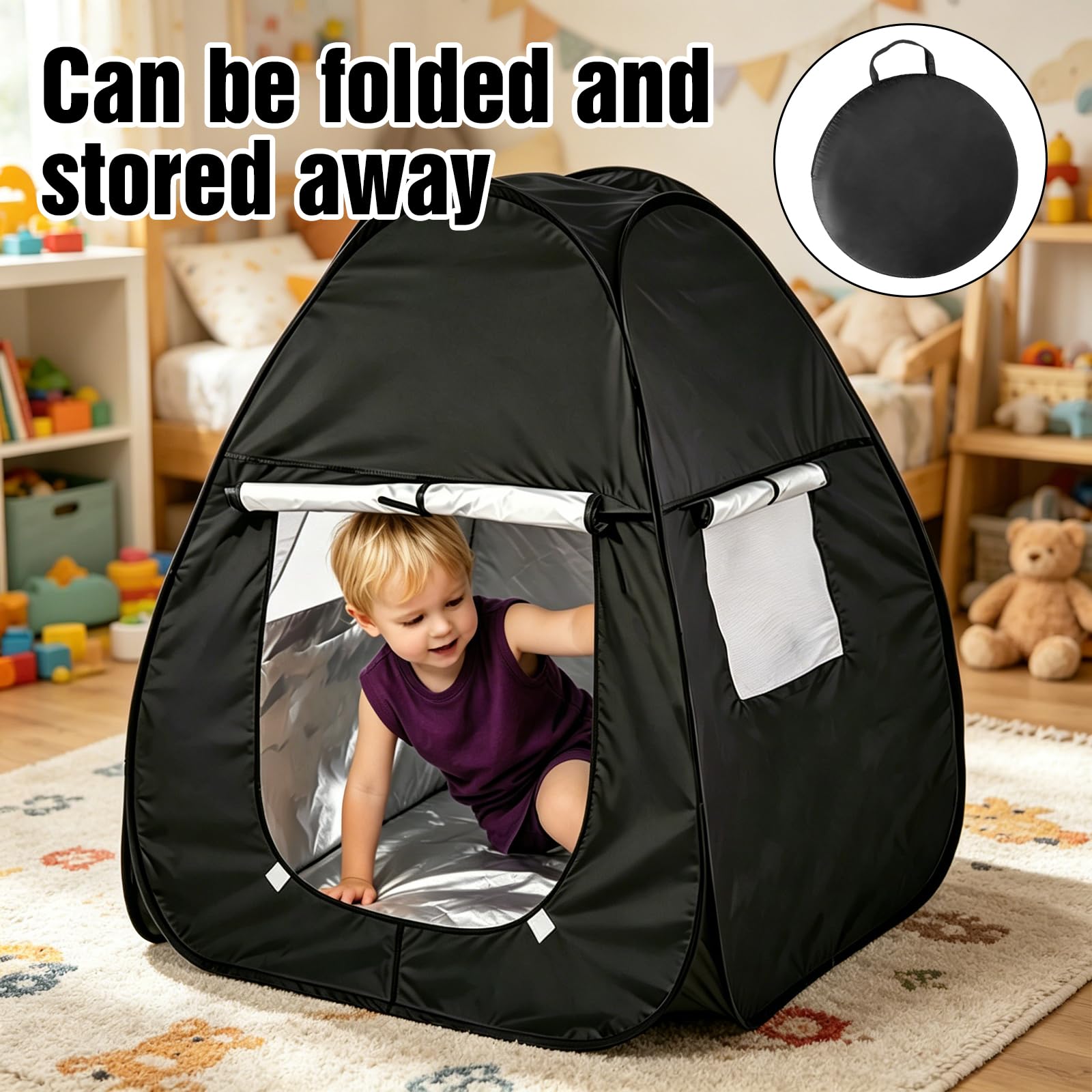 Sensorisches Zelt, Pop-Up Höhle, 84x84x96 cm Blackout Pop Up Spielzelt Mit Reise Tragetasche, Tragbares Sensorisches Verdunkelungszelt Für Autismus, SPD, Ängsten, Konzentrationsmangel