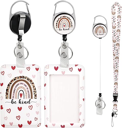 Soporte para tarjeta de identificación con cordón y clip ajustable para carrete de insignia, diseño de leopardo, arco iris, para mujeres, niños,