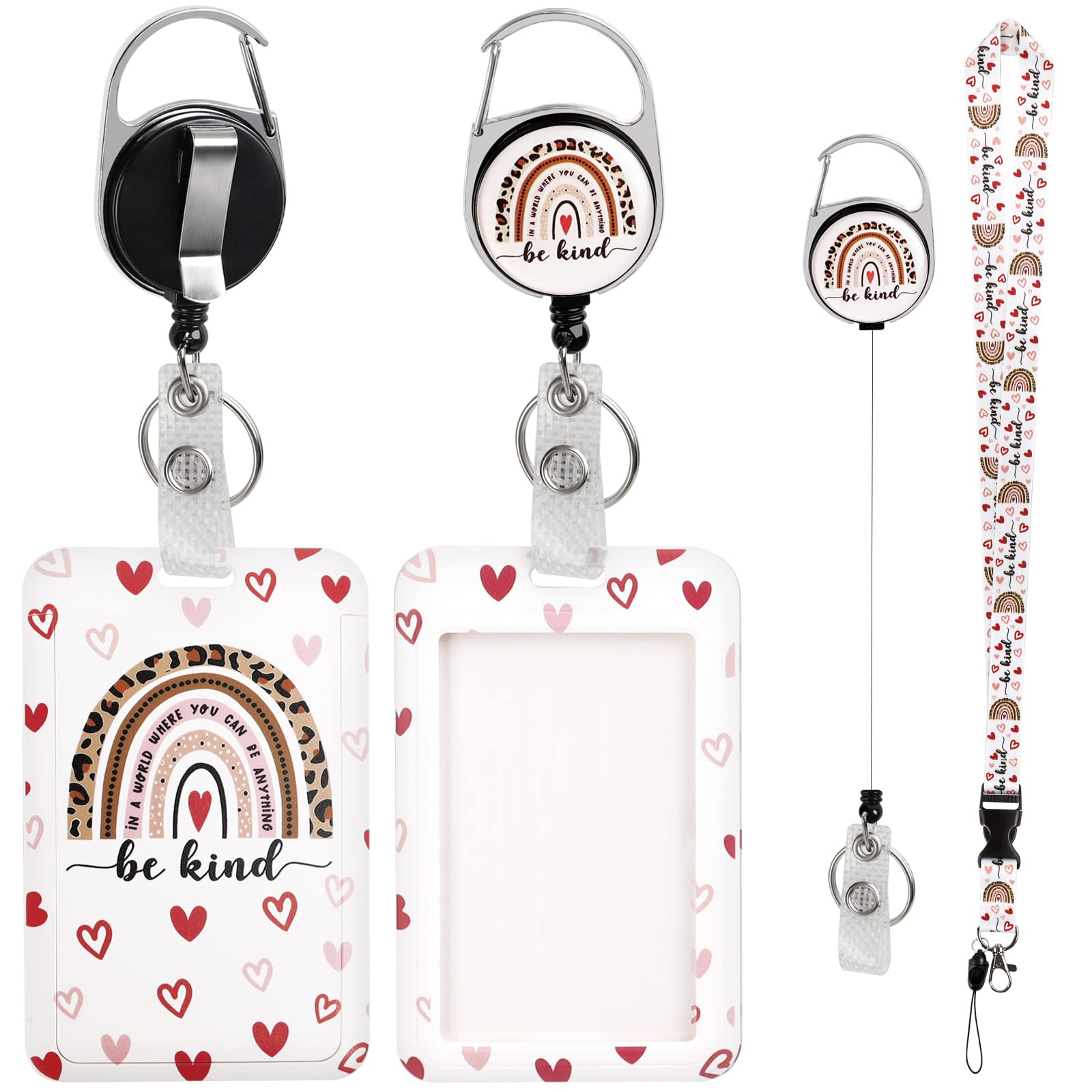 ID Badge Holder with Lanyard and Adjustable Badge Reel Clip Leopard Rainbow Name Tag Clip Key Chain for Women Kids Teacher Nurses Doctor Student…