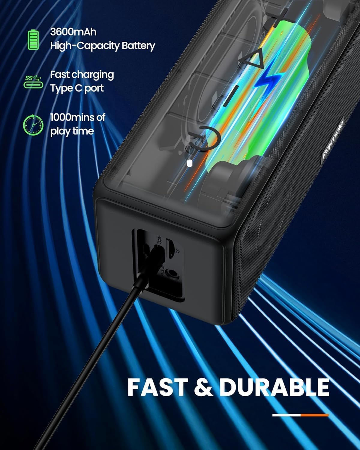 Raymate Bluetooth Speakers, HiFi Stereo Sound with DSP, 30W IPX7 Waterproof Speaker Wireless Bluetooth-V5.0, 1000mins Playtime, Portable Speaker for Home, Outdoor, Party 3