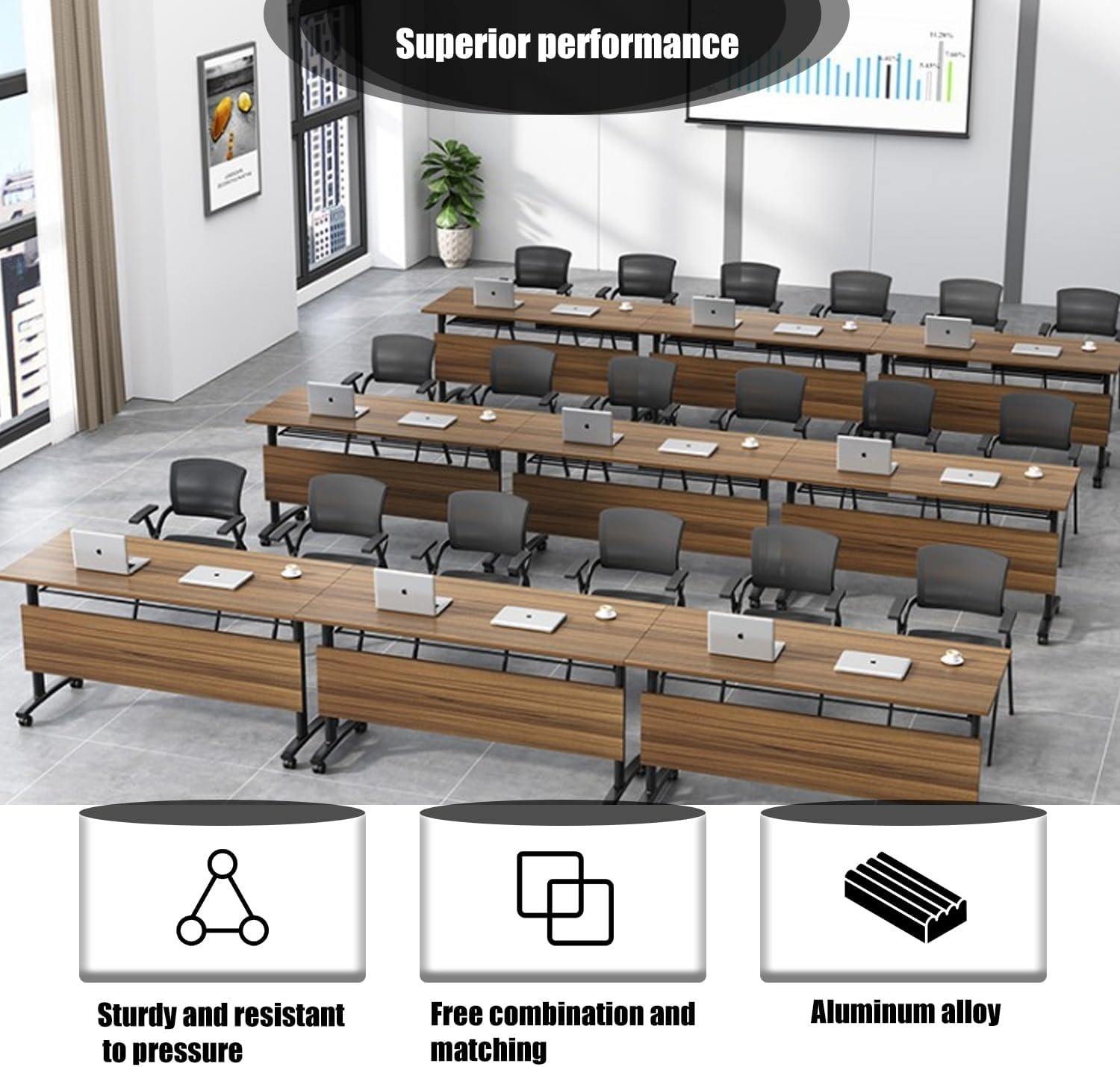 6FT Conference Table Mobile Conference Room Table,Modern Folding Office Conference Table for 8-10,Rectangle Meeting Seminar Tables with Wheels,Modular Training Seminar Tables for Office(6)