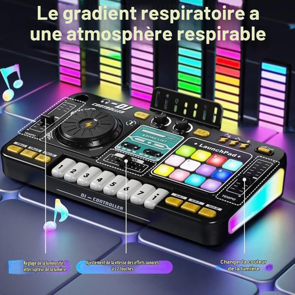 NEWFUN Platine Dj Enfant，Table Mixage Enfant，Bluetooth Avec Microphone Réglable, Adapté Aux Fêtes, Jouet Musical Interactif, Lumières à Effets Sonores Dégradés,Convient Aux Enfants De 3 à 12 Ans.