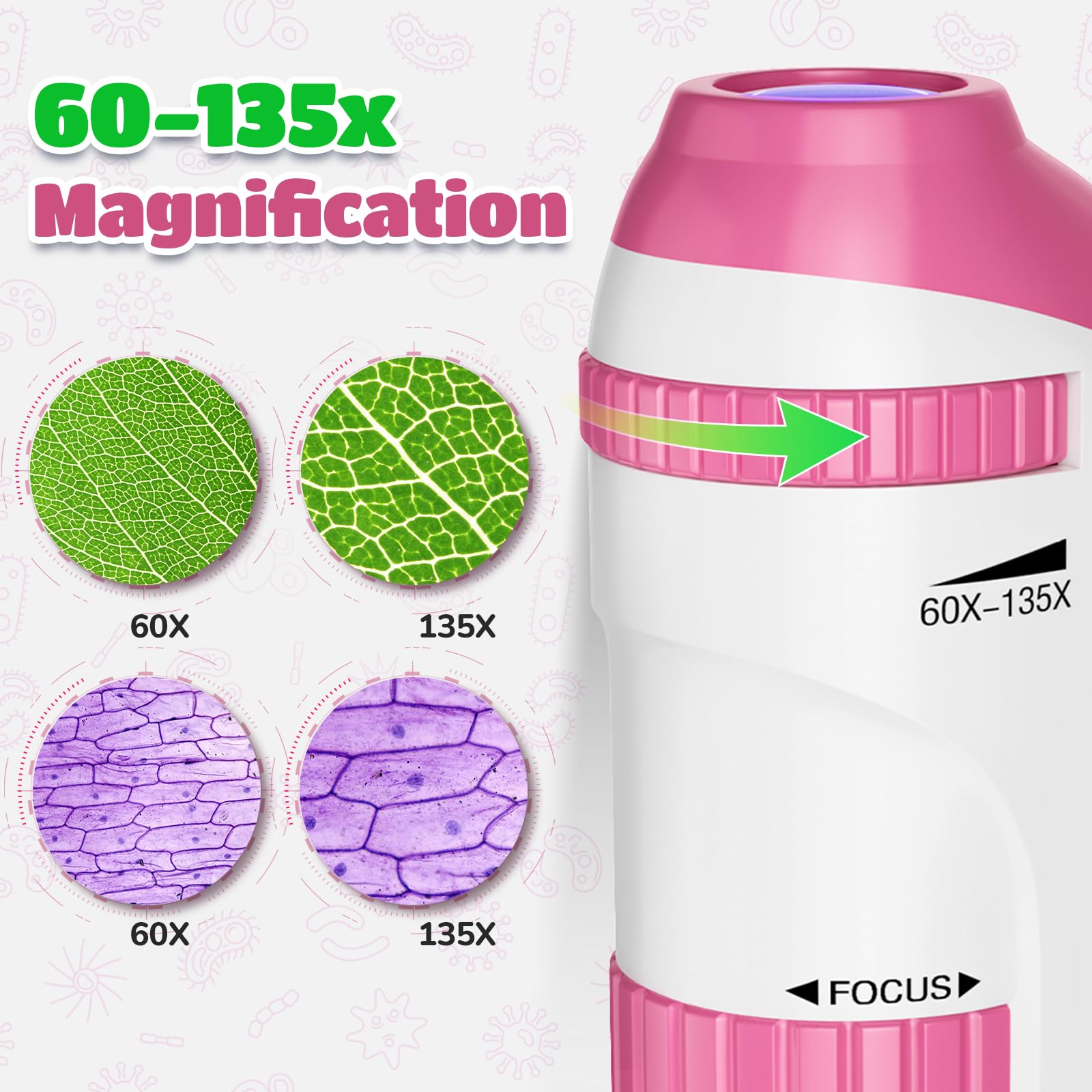 Microscope Enfant de Poche avec Jeu de Lamelles : 60x-135x Mini Microscope LED Portable Cadeau Educatif pour Enfants Etudiants Adultes Observation Microbiologique