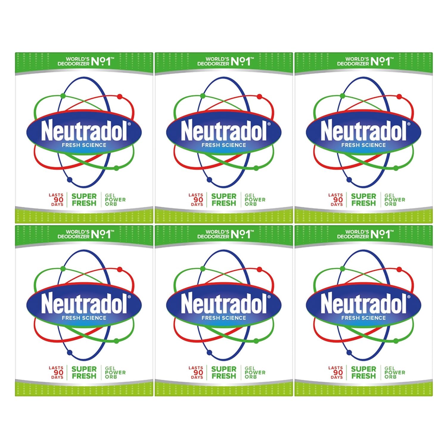 Neutradol Slow Release Gel, Air Freshener and Odour Eliminator, No Plug or Spray Needed, Multipack of 6 x 135g (Super Fresh)