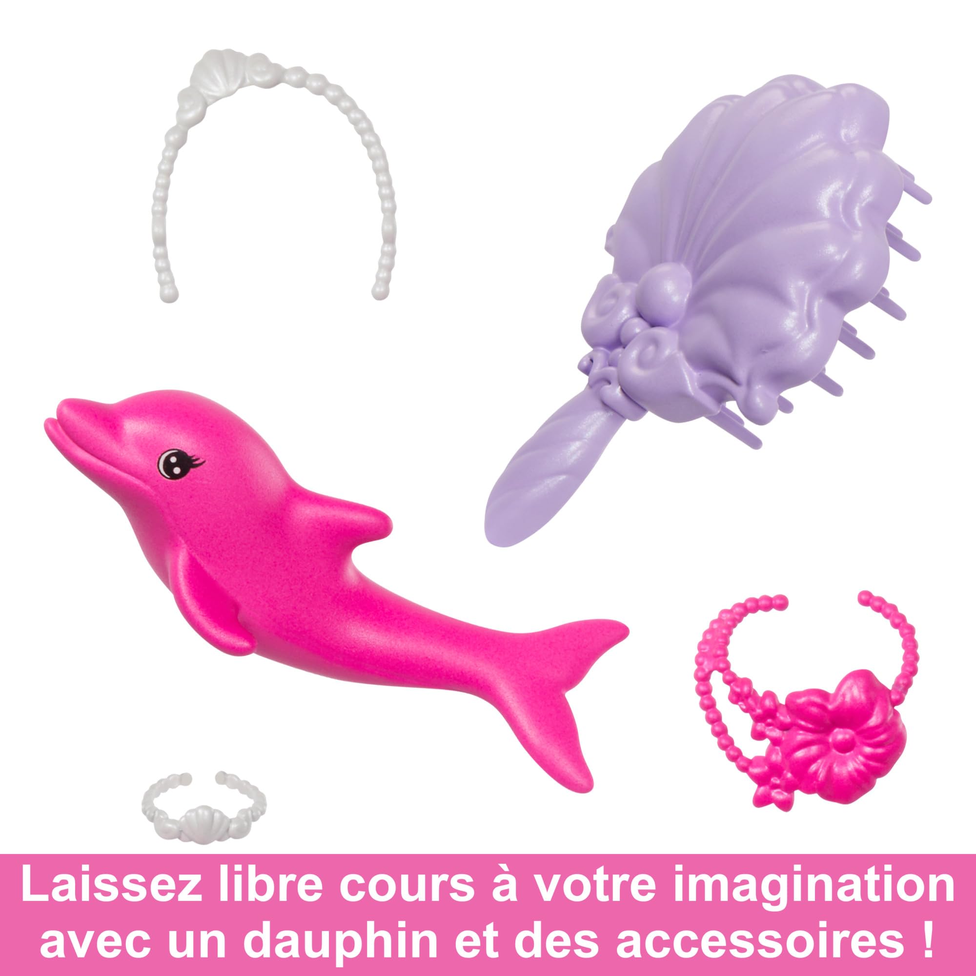 Barbie Poupée Sirène « Malibu » Aux Cheveux Roses, Accessoires Coiffure, Animal De Compagnie Dauphin, Fonction Changement De Couleur, Jouet Enfant, A Partir De 3 Ans, HRP97