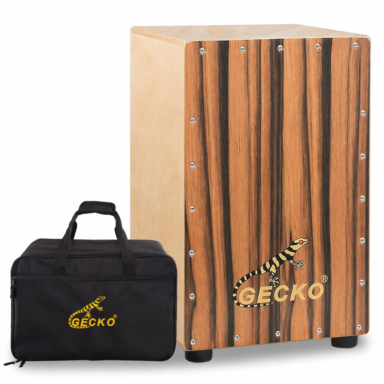 GECKO – Boîte de batterie cajon avec cordes internes réglables sans outil – Instrument de musique à percussion en bois de 48 cm, caisse de grosse caisse acoustique
