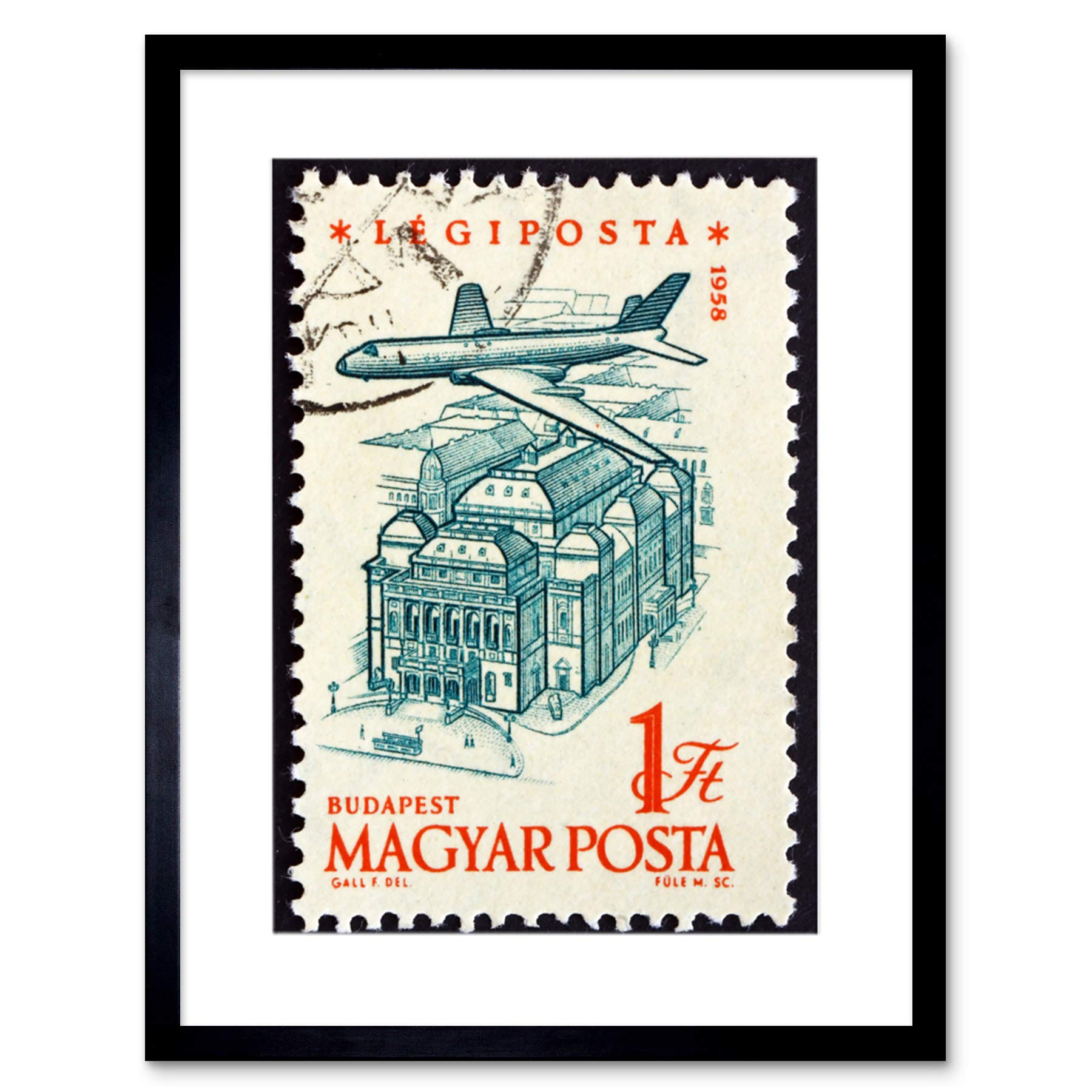 Wee Blue Coo Postage Stamp Hungary Vintage Plane Budapest Photo Framed Wall Art Print