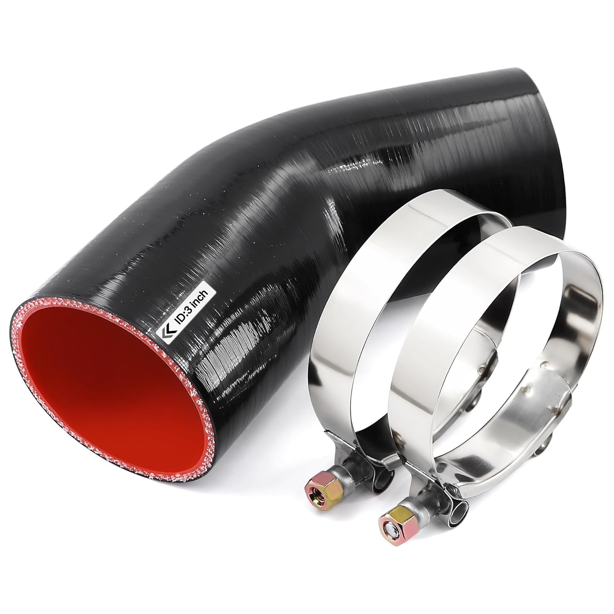 45 Degree ID 3 Inch Elbow Silicone Coupler Hose (76mm) 4-Ply with 2 Steel T-Bolt Clamps for Intercooler Turbo Intake Pipe