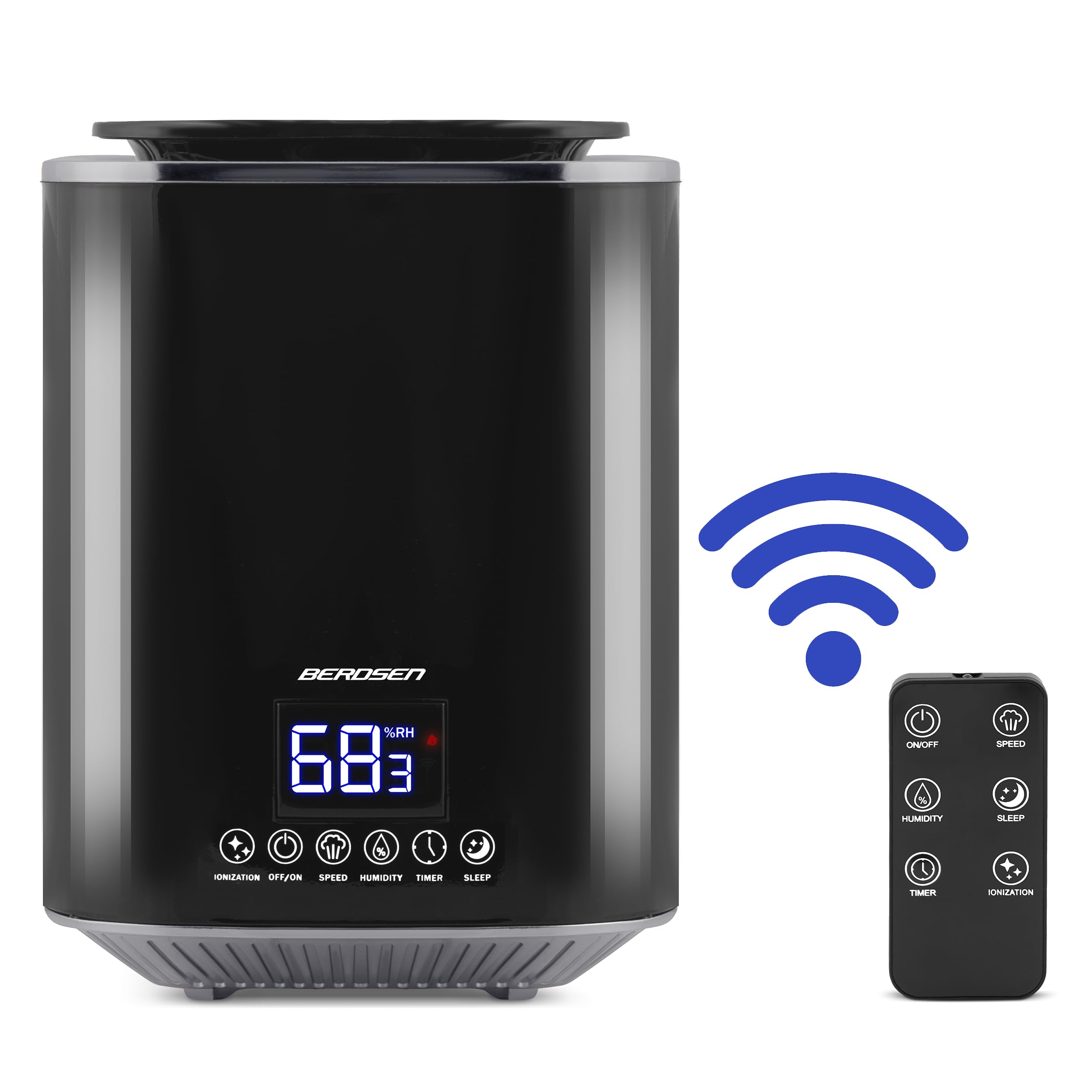 Berdsen Umidificatore Camera da Letto Umidificatore Ad Ultrasuoni Ionizzatore Aromaterapia Telecomando Umidificatore Camera Camera Camera Igrostato E Igrometro 2,6 L 3 Velocità Nero Grigio