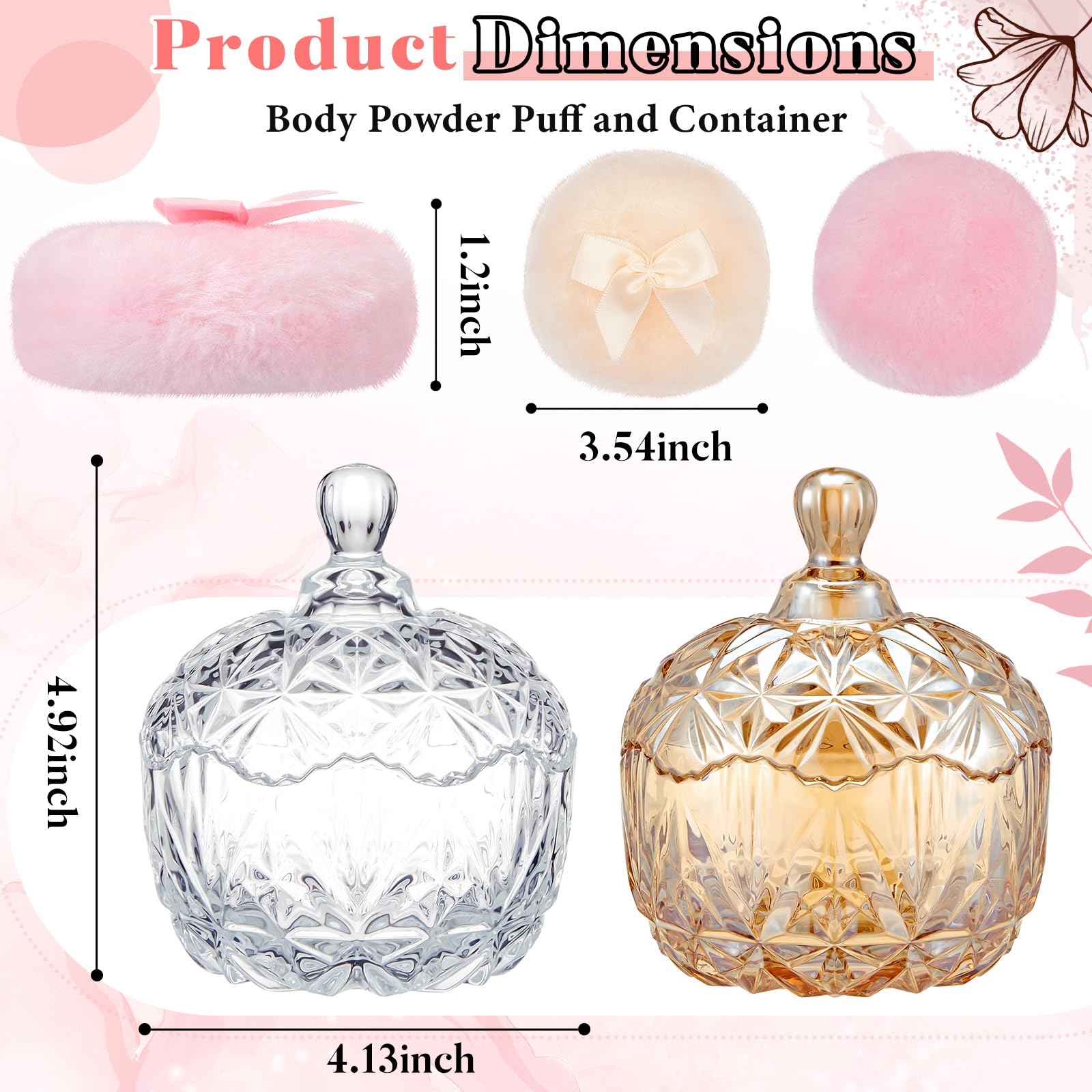 Tioncy 4 spugnette grandi per cipria e contenitori, extra large, morbide, lavabili, riutilizzabili, soffici, spugnette per il trucco bagnate e asciutte (diamante, ambra e trasparente)
