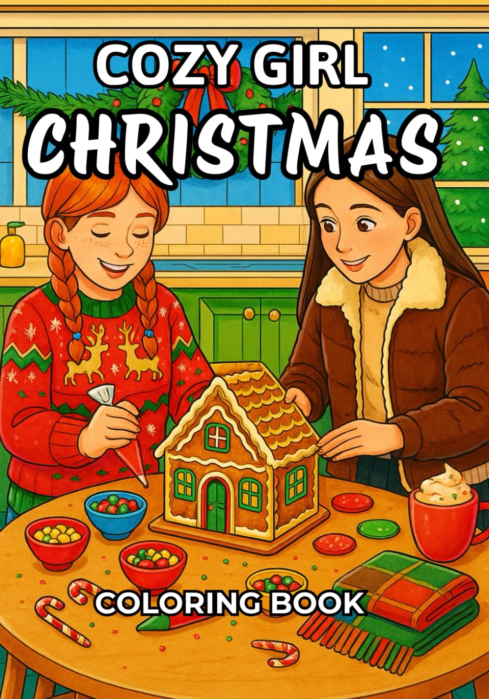 Cozy Girl Christmas Coloring Book: Cute and Cozy Christmas Aesthetic Coloring Pages for Teens and Adults.