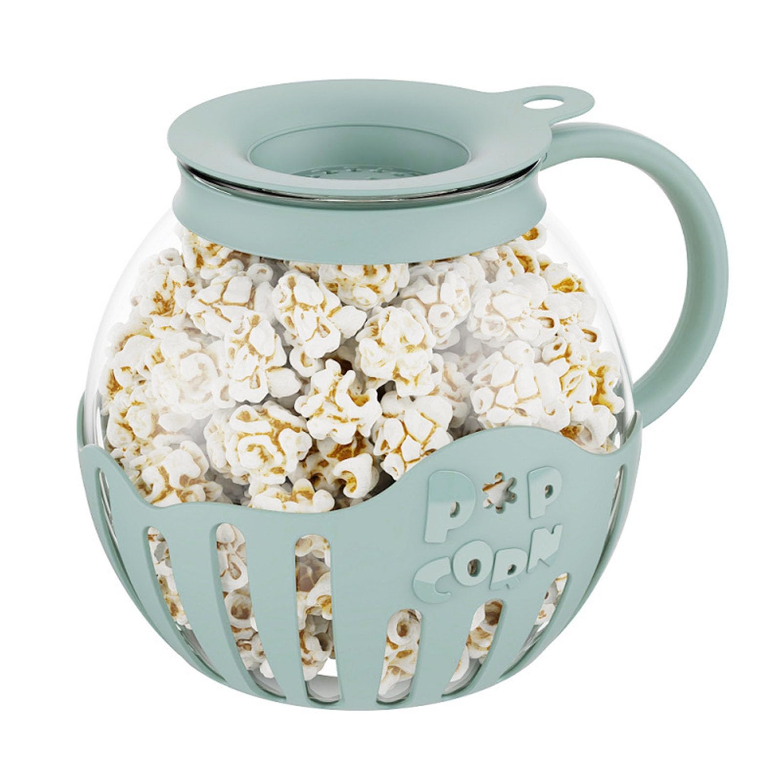 Ausla Tarro de Vidrio para Palomitas de Maíz para Microondas, Palomitas de Maíz de Borosilicato con Tapa Medidora, Máquina para Hacer de Casera Rápida de 2,13 L y 3 Minutos para Refrigerios (GREEN)