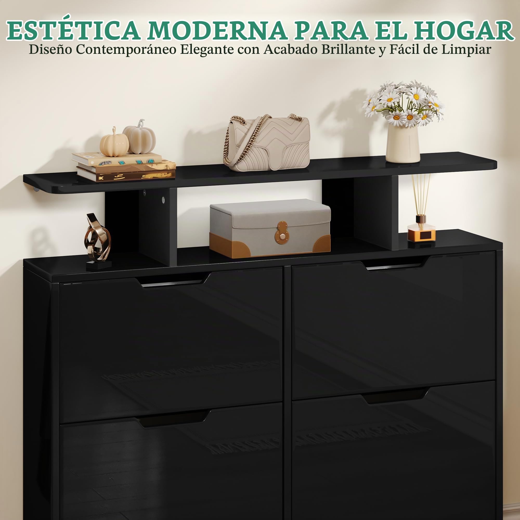 YITAHOME Zapatero Estrecho Brillante, Armario para Pasillo, con Estantes Ajustables, cómoda para Zapatos en el Pasillo (Negro, 120 x 24 x 106 cm)