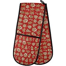 SUABO Christmas Double Oven Mitt, Homemade Gingerbread Oven Gloves for Cooking Barbecue Handling Hots and Pans