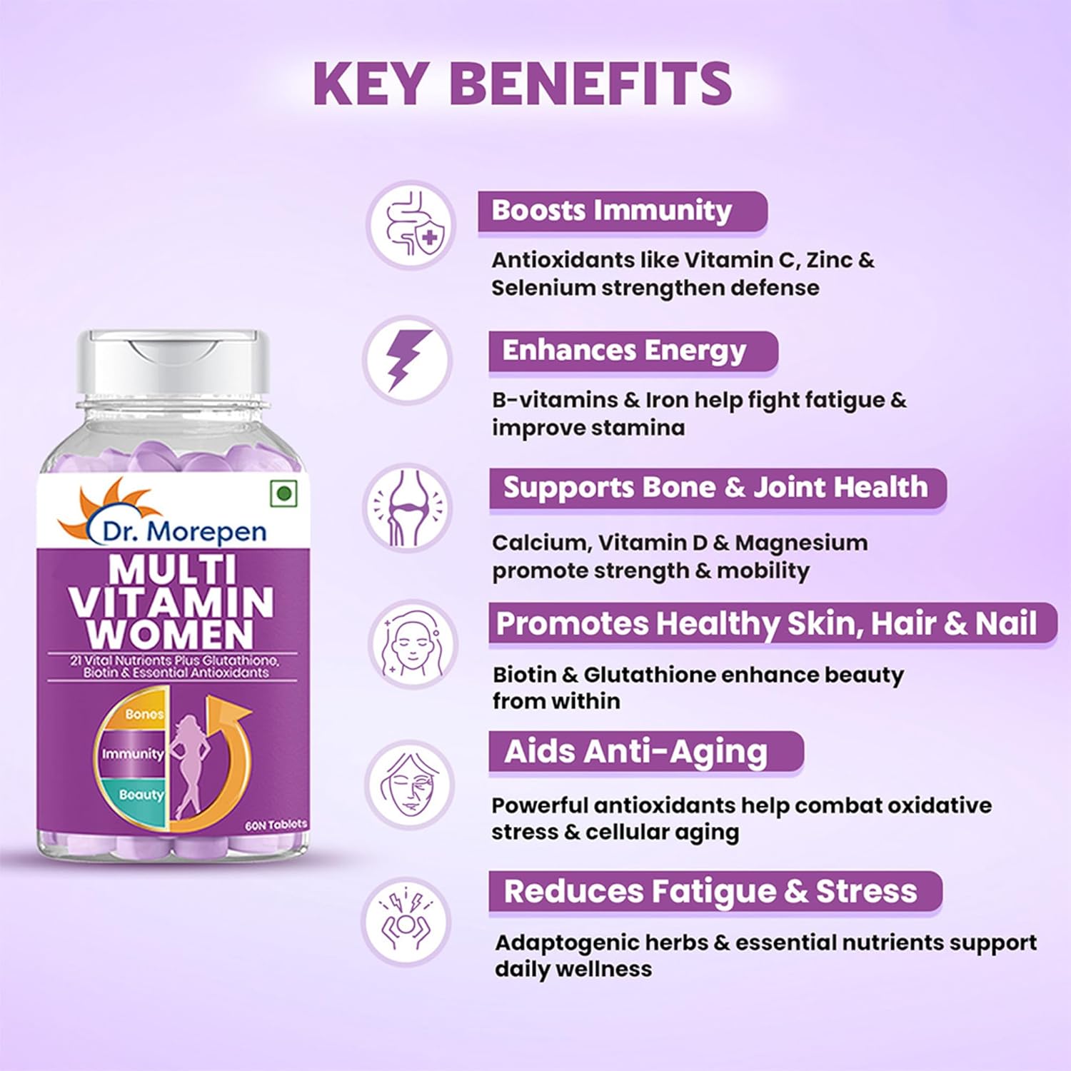 Dr. Peacock Multivitamin Women and Omega 3 Triple Strength with 21 Important Nutrients Plus glutathion biotin and essential antioxidant, 450 mg EPA, 300 mg DHA and Omega, Capsule