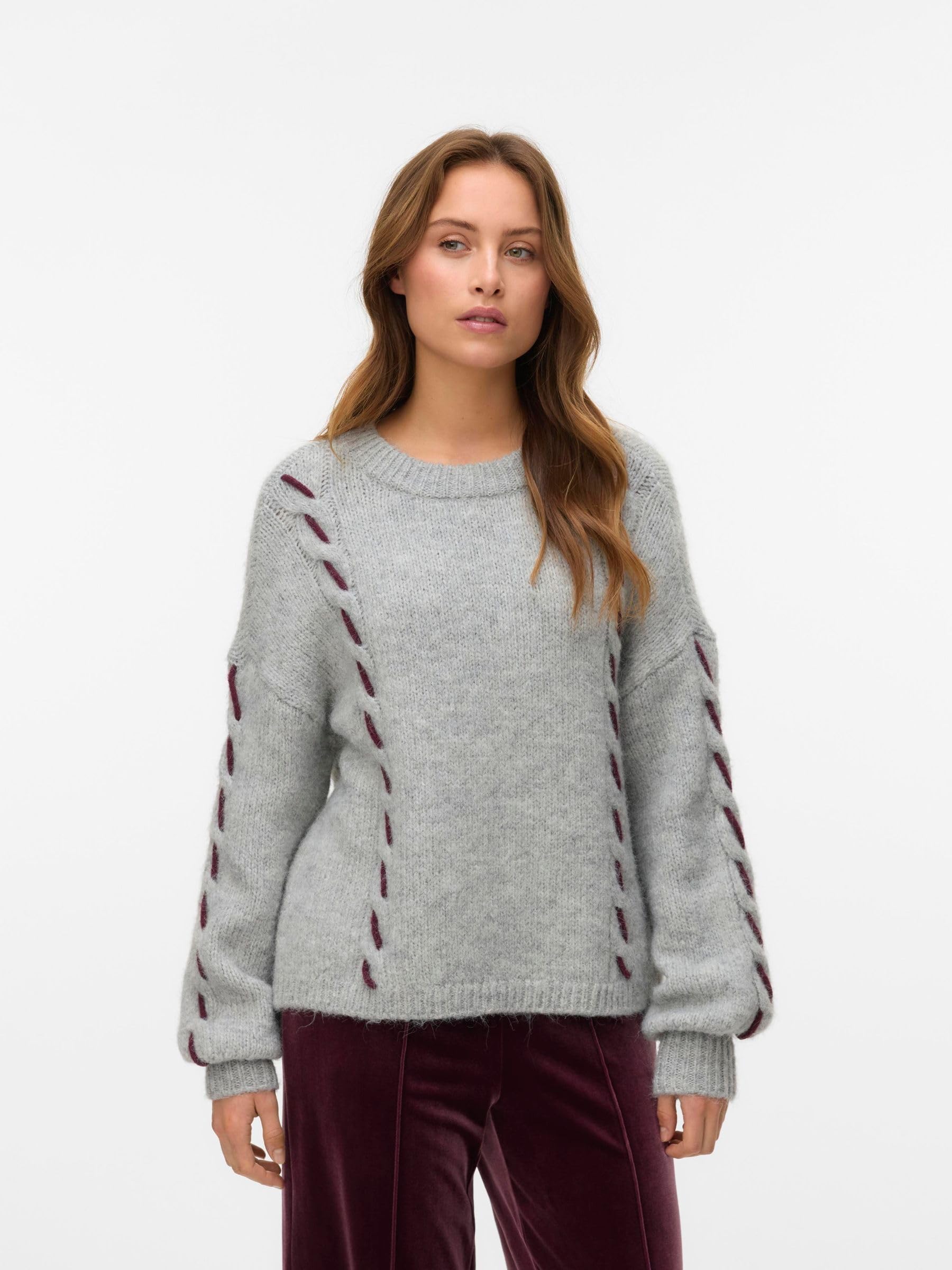 VERO MODA Vmilina LS O-Neck Handstitch Pullover Vmilina LS O-Neck Handstitch Jersey Mujer (Pack de 1)