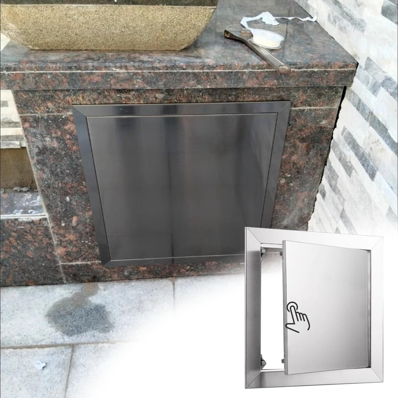 Porte d'accès barbecue en inox avec ouverture par simple clic pour panneau d'inspection