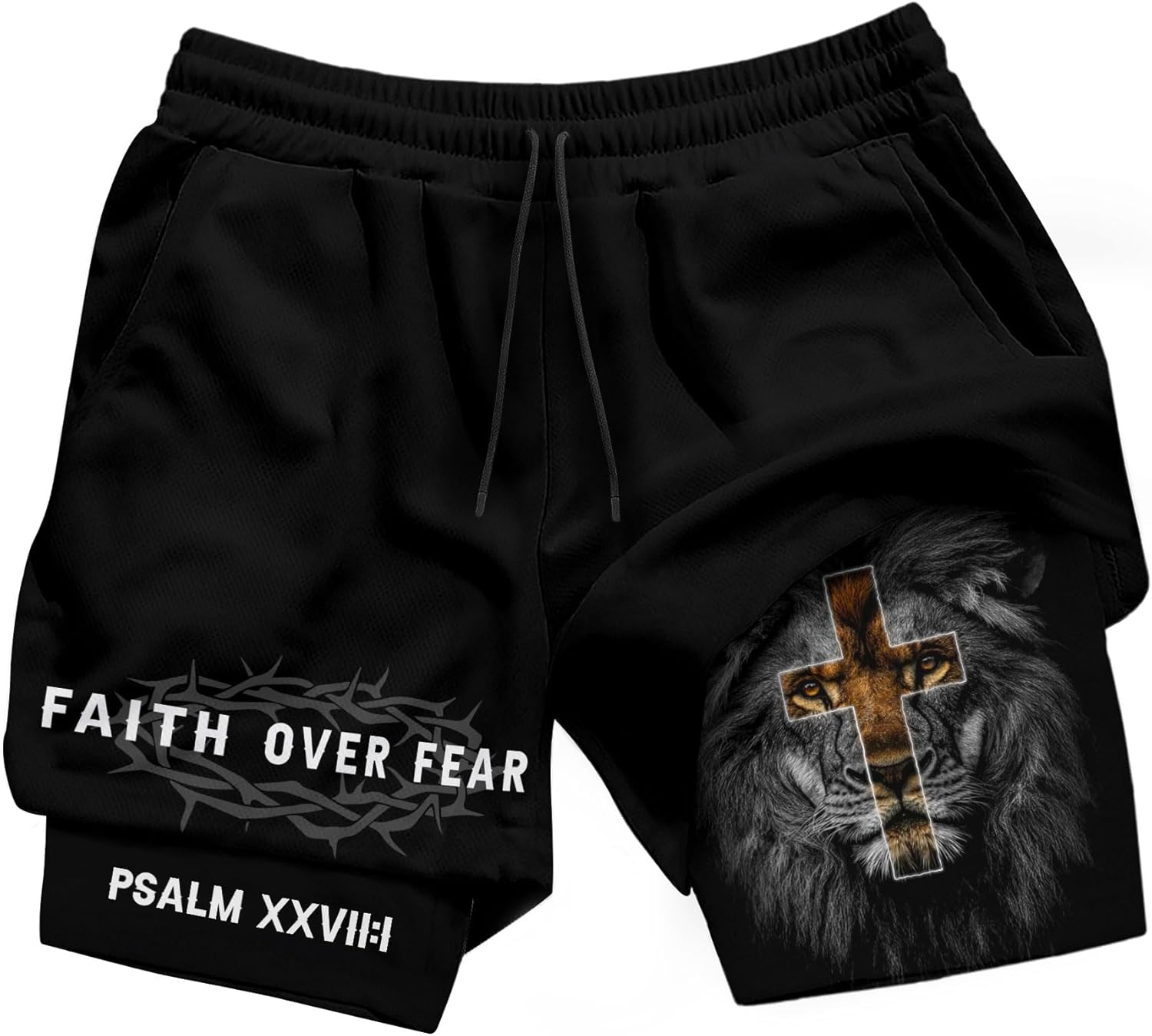 Faith Over Fear Shorts, Bible Verse Activewear, Mens Gym Clothes, Christian Shorts for Men