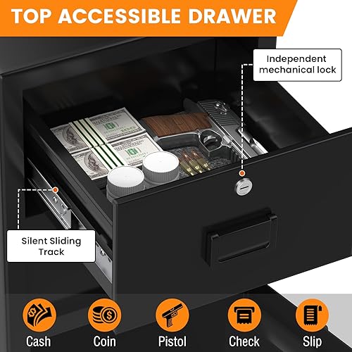 Miniatura 7 de Caja fuerte grande ignífuga de 5.6 pies cúbicos para negocios, caja fuerte de dinero antirrobo con ranura de caída de posición rápida, teclado