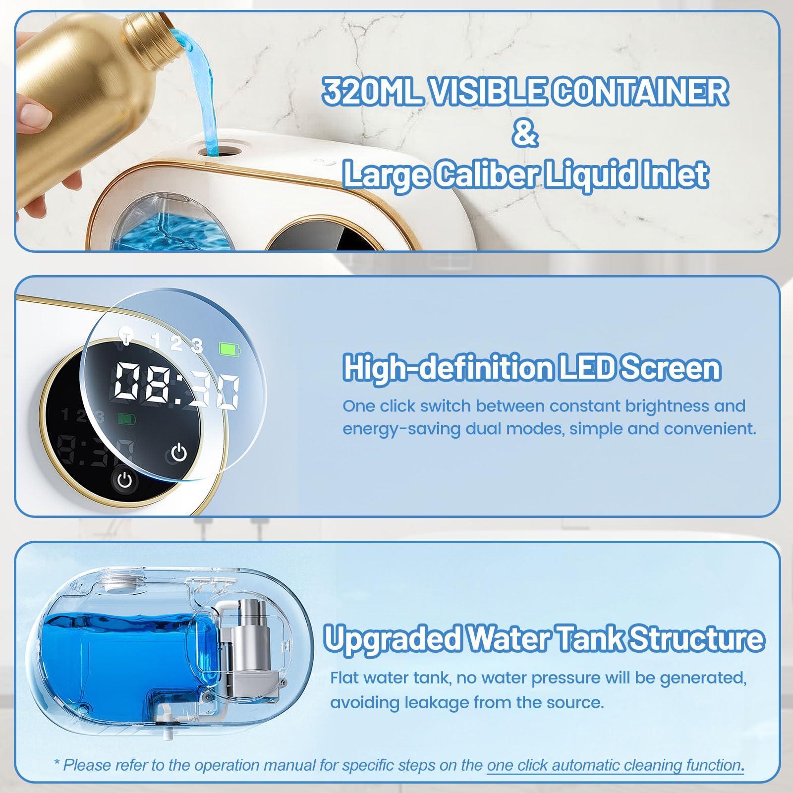 Distributeur de savon automatique, 320 ml, sans contact, 3 niveaux de savon réglables, distributeur de savon électrique rechargeable à fixation murale pour salle de bain, cuisine, bureau (blanc - T1)