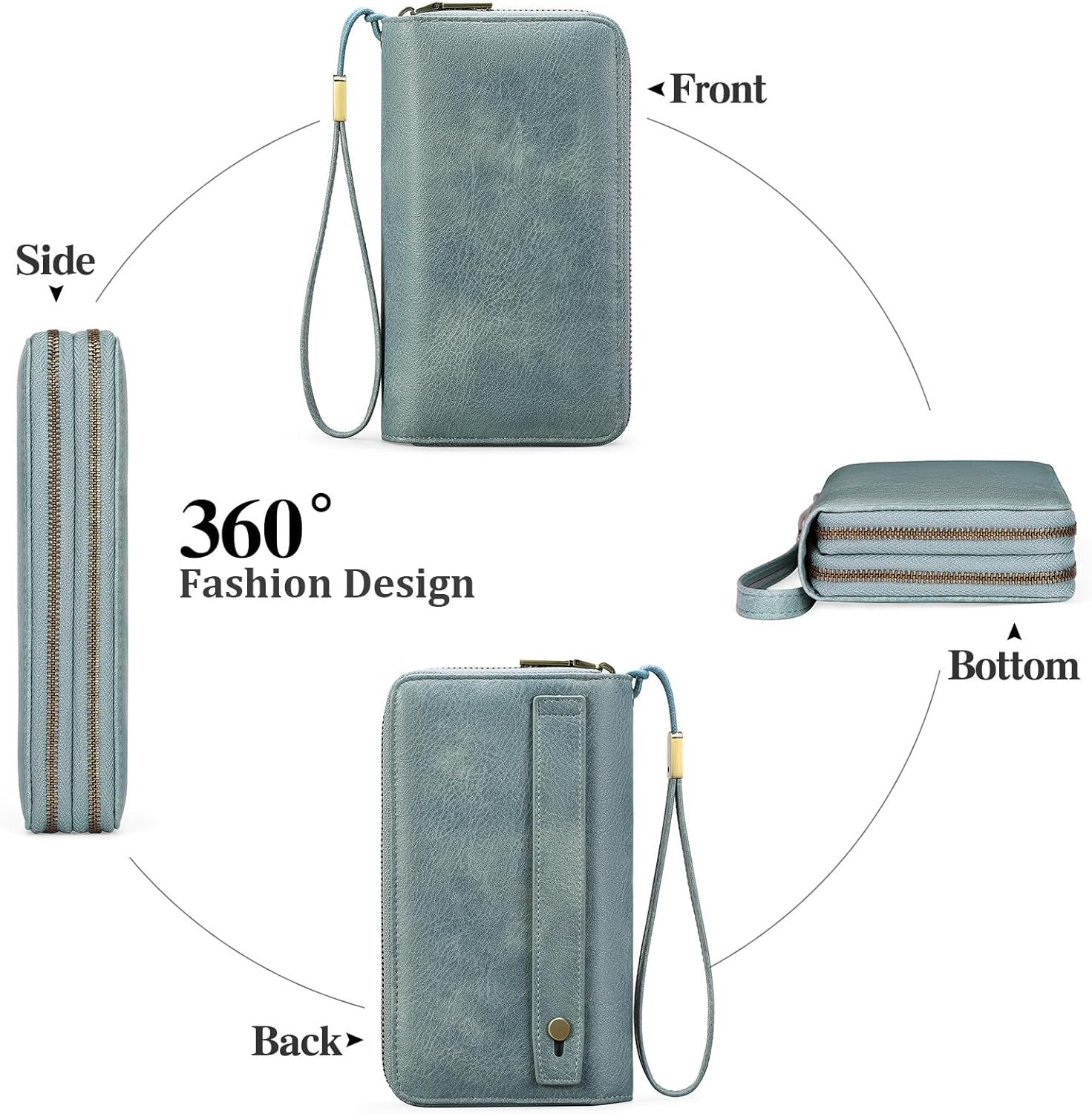 GAEKEAO Wallet for Women Clutch RFID Blocking Wristlet Leather Purse Large Capacity Credit Card Holder with Grip Hand Strap - Image 5