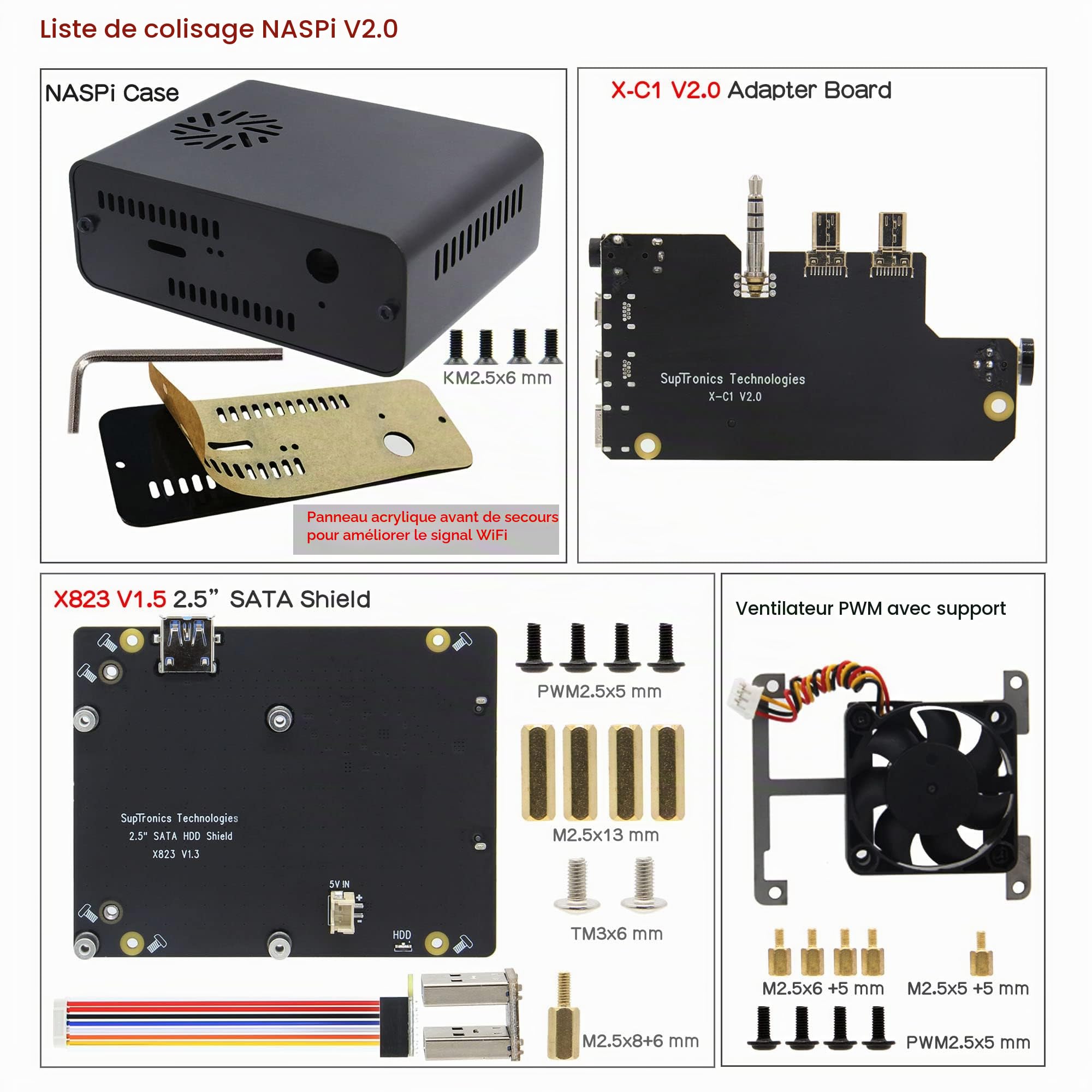 Geekworm NASPi V2,0 2,5 inch SATA HDD/SSD NAS Kit de Stockage pour Raspberry Pi 4 Modèle B
