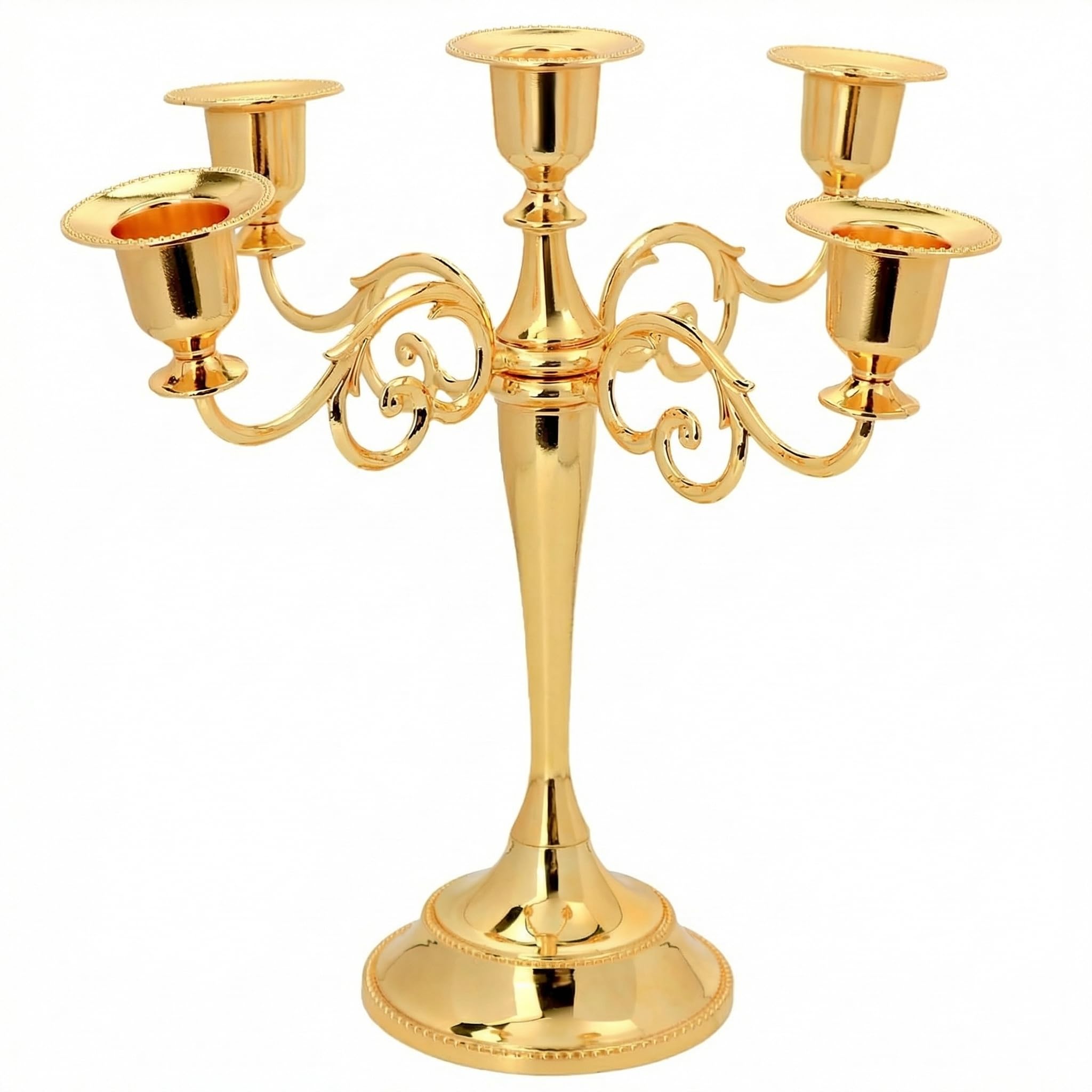 QWORK® Gold 5-Arm Candle Holder Stand - 27cm Tall Vintage Modern Candelabra for Weddings & Home Decor