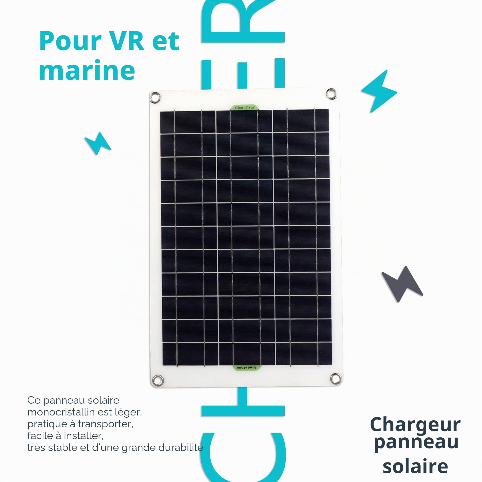 Kit de panneau solaire 50 W 12 V, chargeur de batterie solaire en silicone monocristallin 30 A pour camping-car, bateau, moto