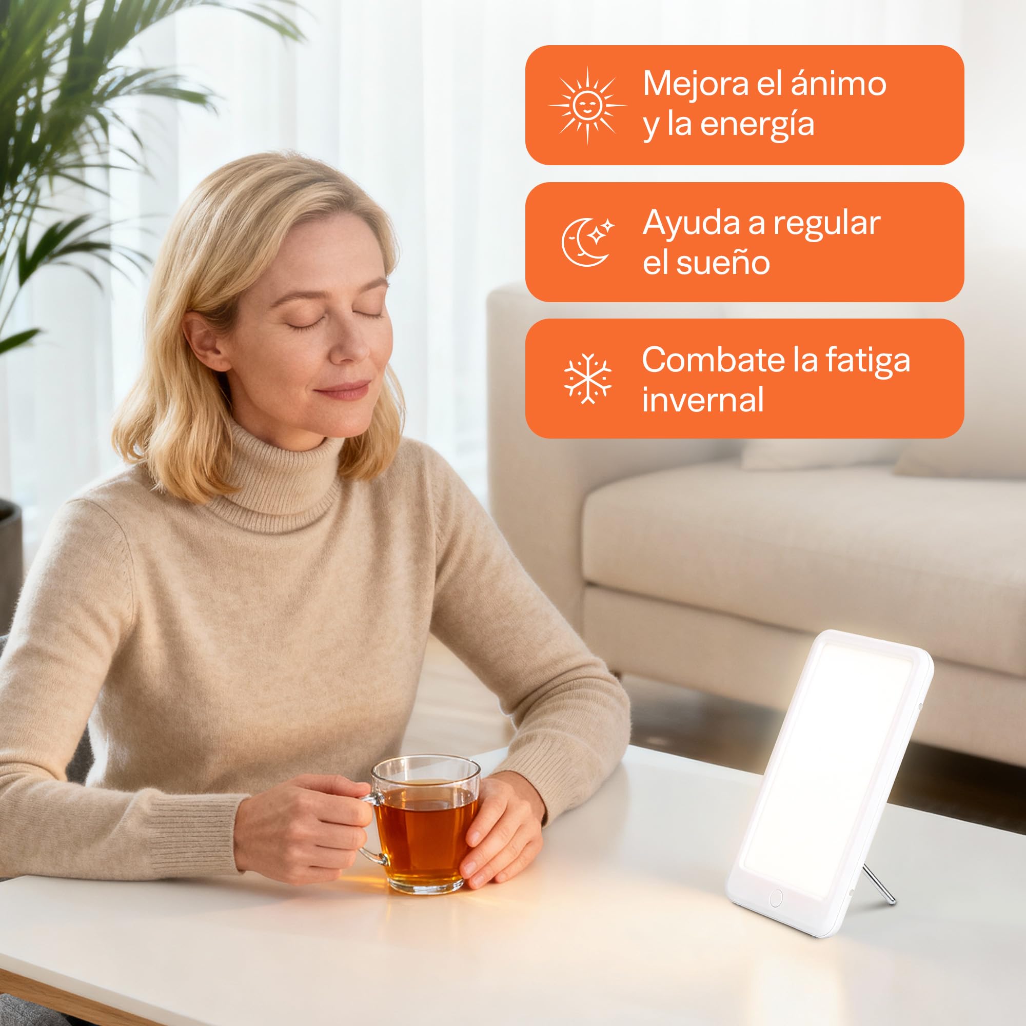 Top Life Lámpara de Luminoterapia 15,000 lux – Potente Luz para Mejorar el Estado de Ánimo - Espectro Completo, Ajustable con 3 Intensidades (6000, 10000, 15000)